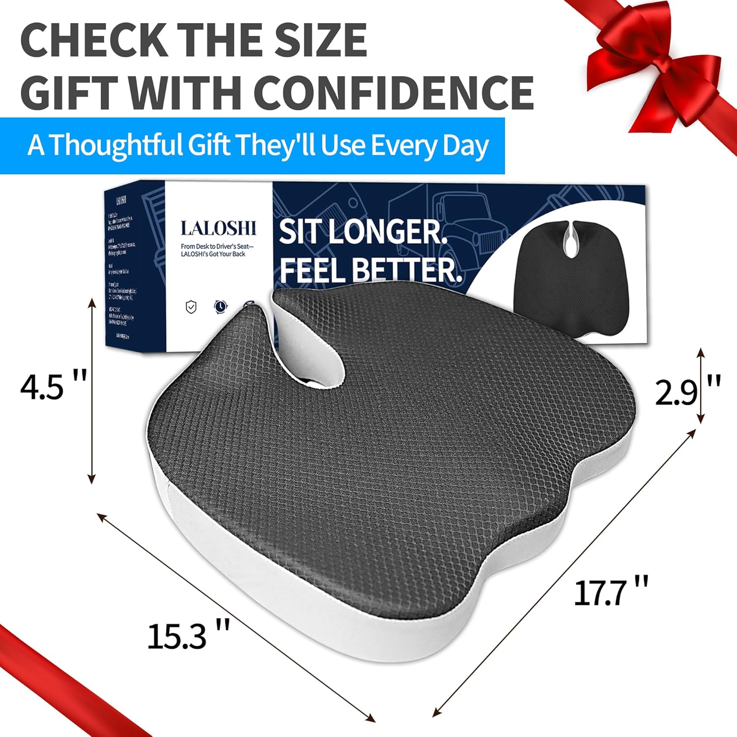 LALOSHI Seat Cushion,U-Shaped Memory Foam for Back Pain Relief - 2.8In