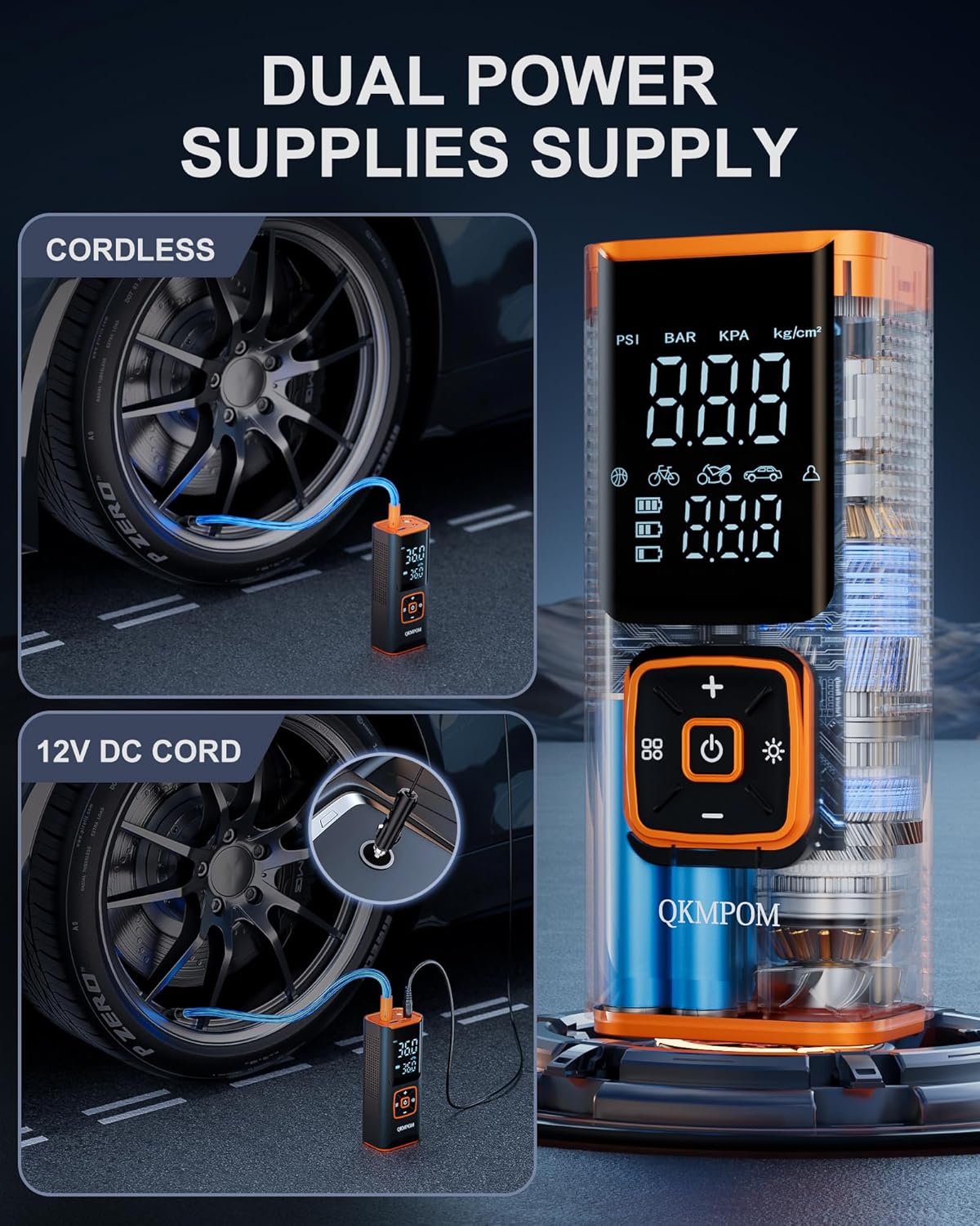 The QKMPOM Portable Tire Inflator – Model K7 delivers rapid inflation