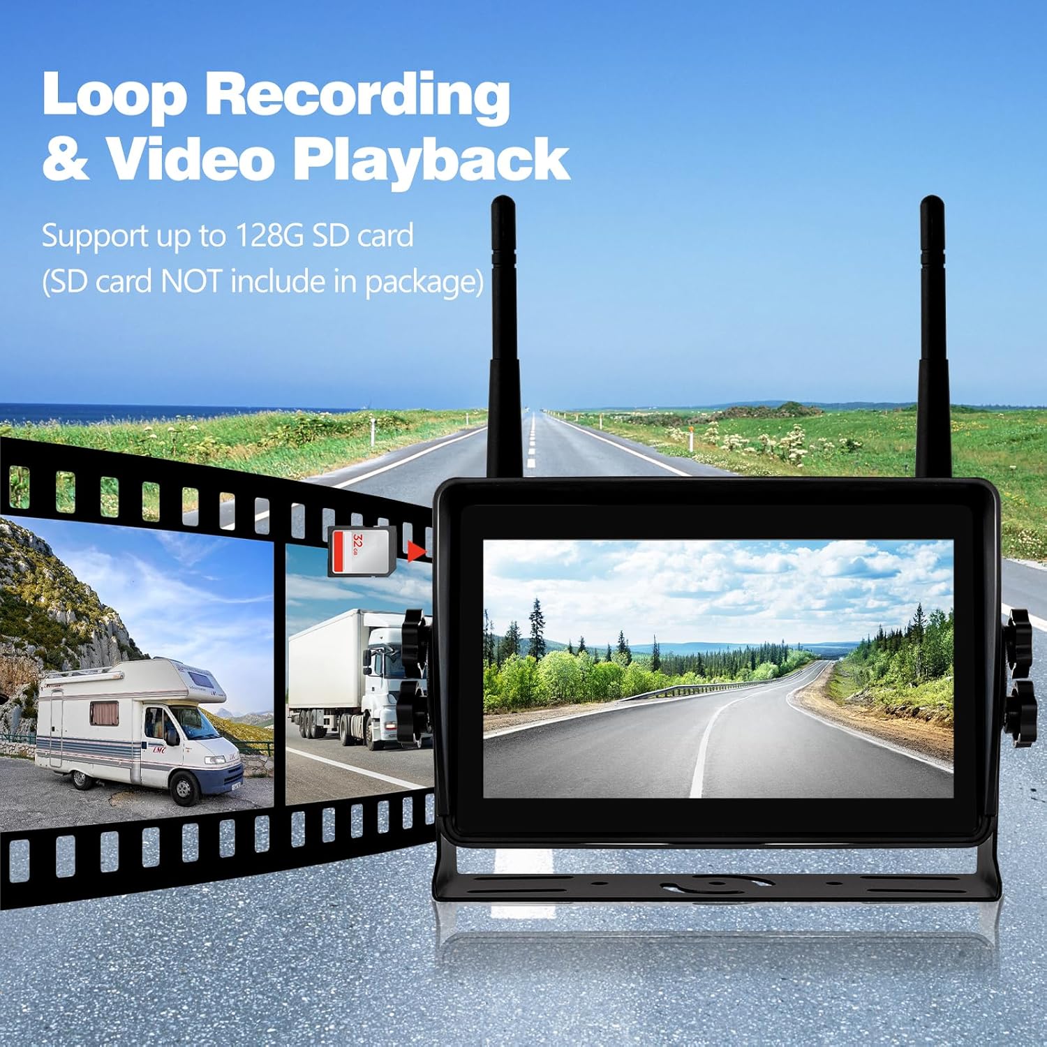 Woocarty WNKJ Wireless Backup Camera System 7" 3-Cam