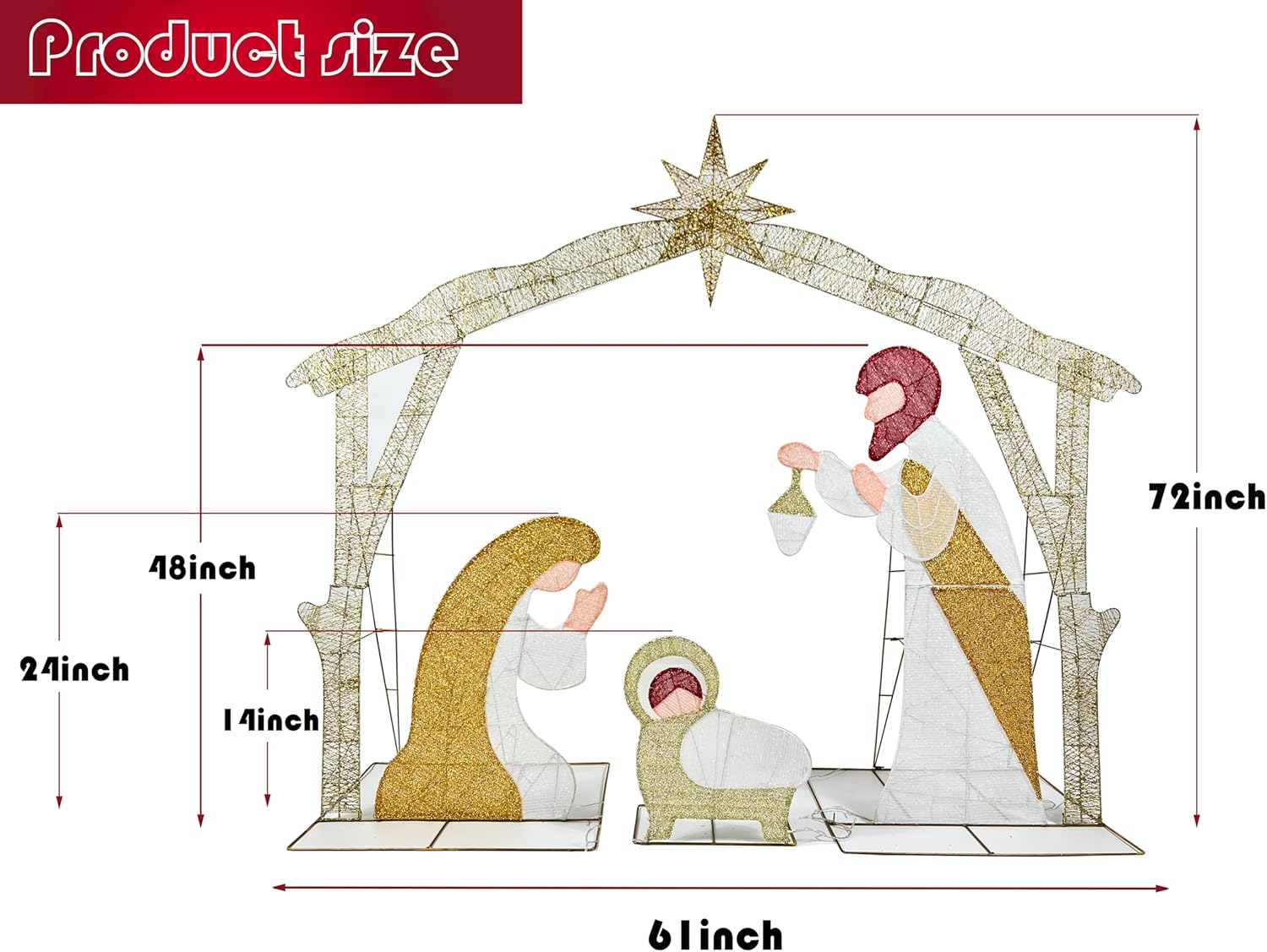 5FT Christmas Decorations Lighted Outdoor Nativity Scene Christmas Holy Family