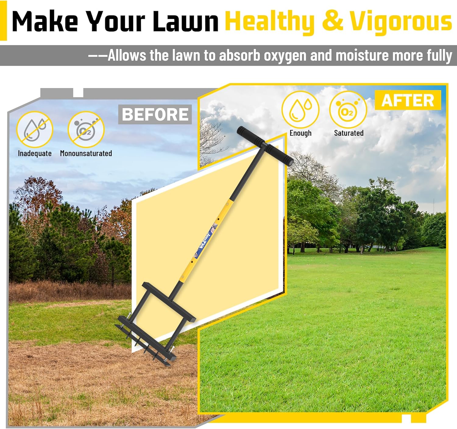 4-Spike Lawn Aerator Tool - Spring-Loaded Manual Soil Aerator for Healthier Grass