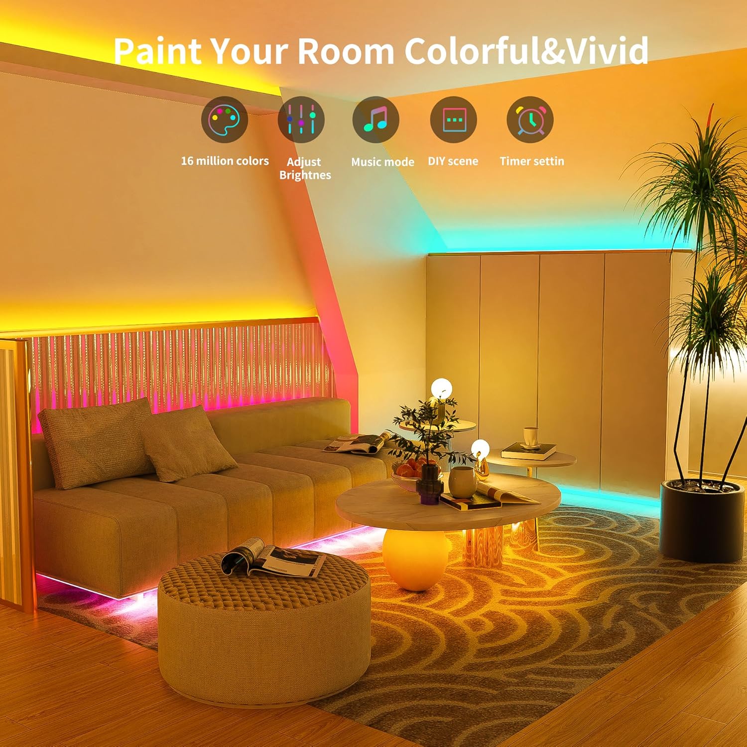 Ledagic led lights for party room 100Ft 100Ft LED Strip Lights, Smart Light with App Remote Control, RGB LED Lights