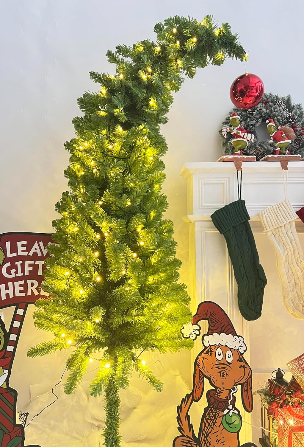 5 Ft Pre-lit Christmas Tree with Metal Stand - Artificial Whimsical Unique Curved Shape Holiday Xmas Tree with Warm White Lights - Holiday Carnival Party.
