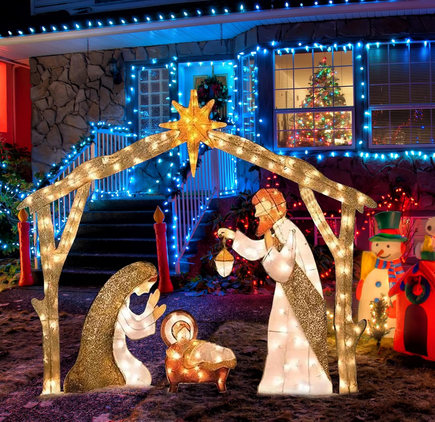 5FT Christmas Decorations Lighted Outdoor Nativity Scene Christmas Holy Family