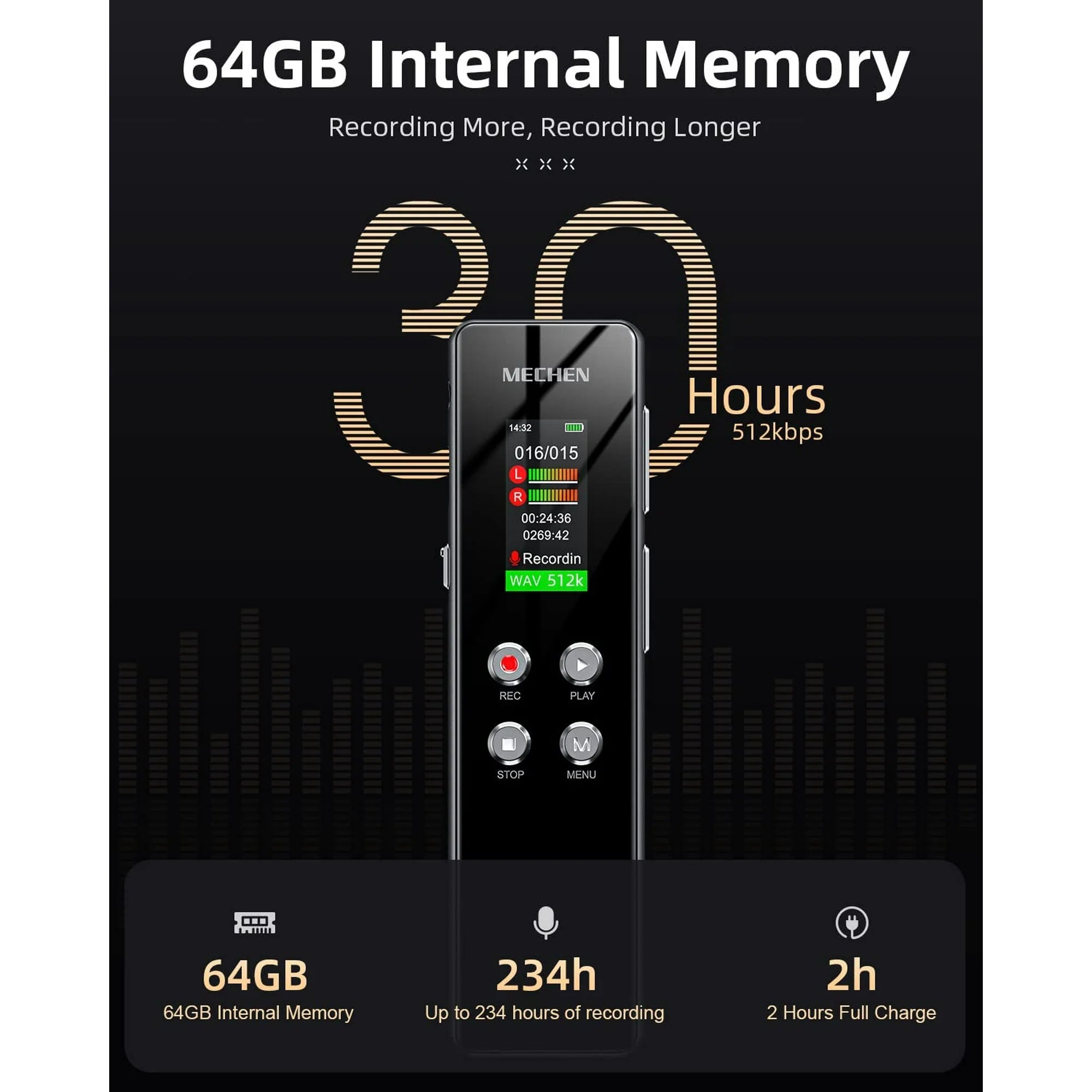 MECHEN V01 64GB Digital Voice Recorder offers professional-grade sound recording