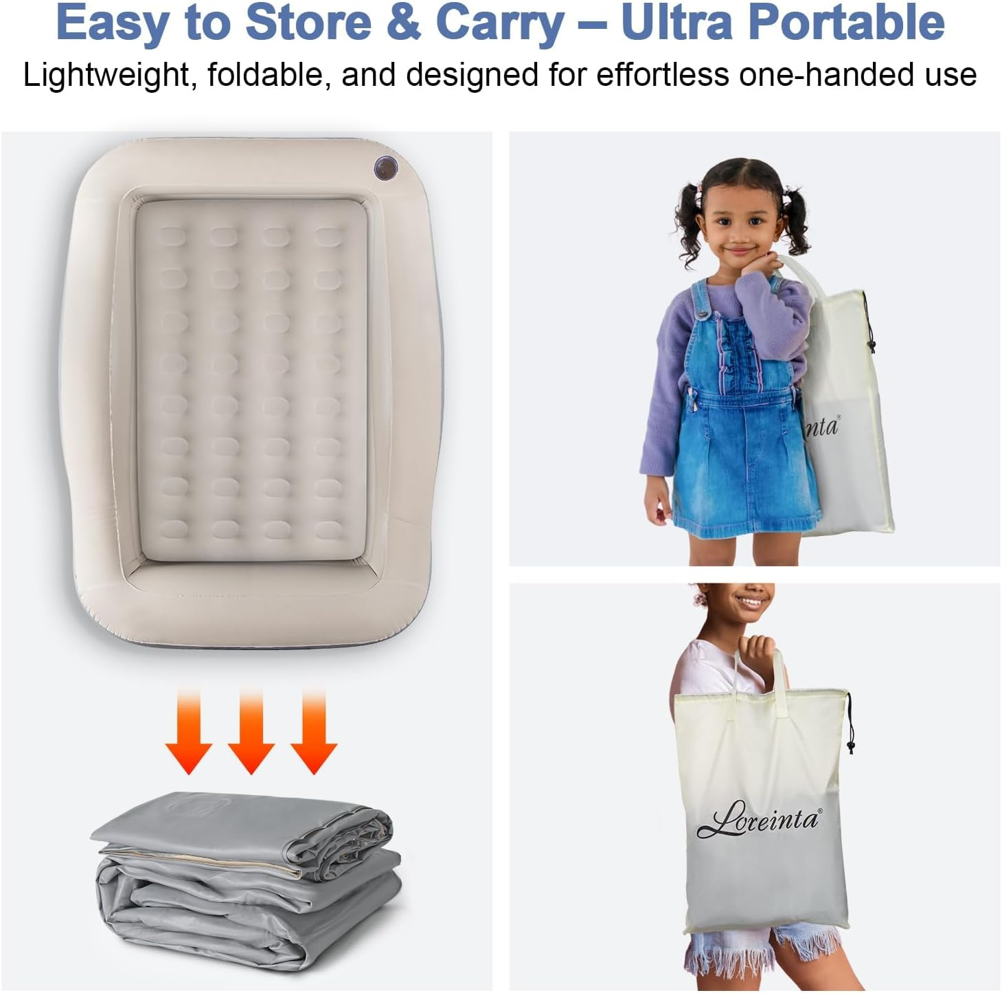 Inflatable Toddler Travel Bed - Portable Kids Bed with Safety Bumpers, Pump & Carry Bag for Travel & Camping