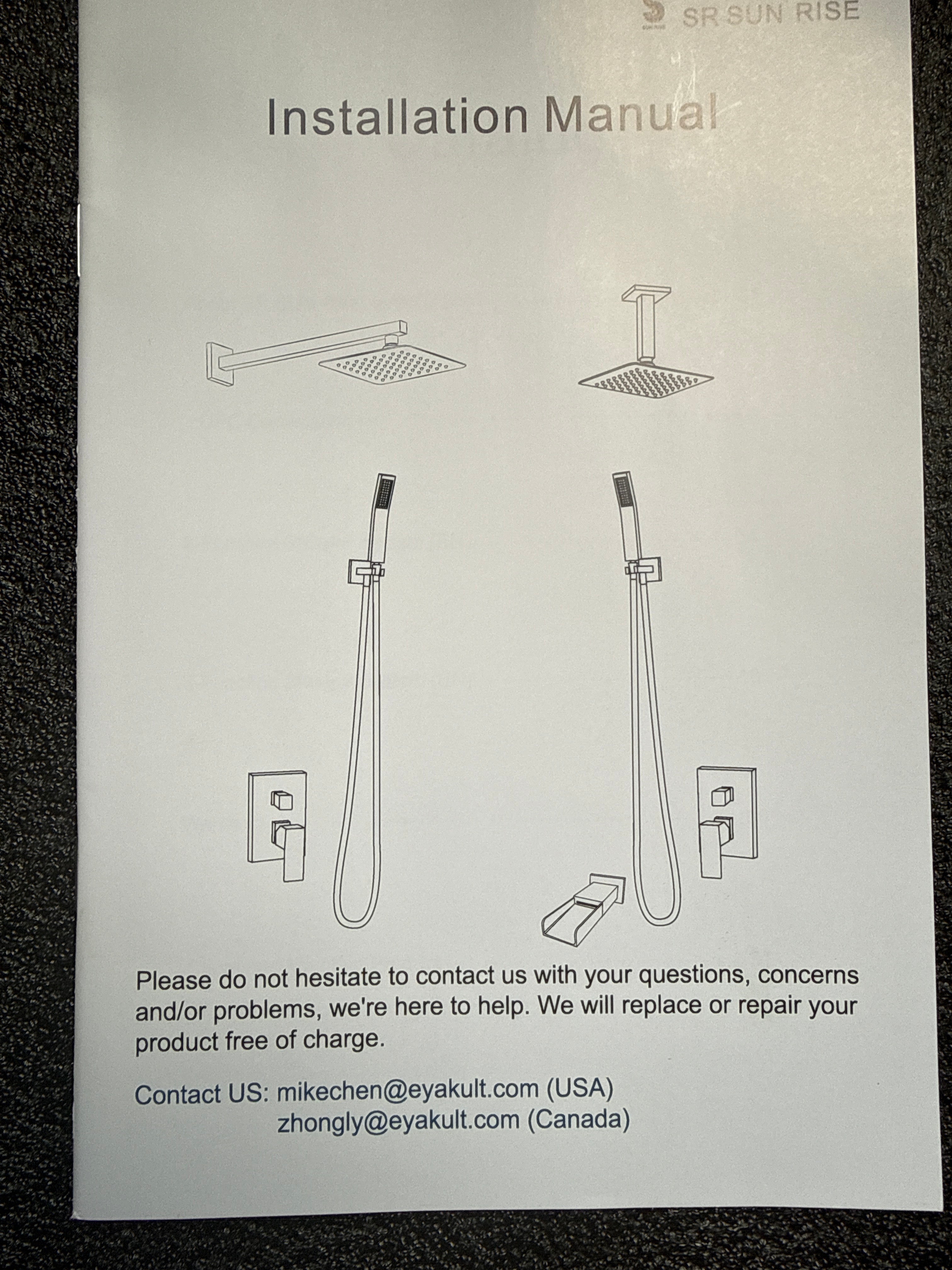 Sun Rise Shower System Square Rainfall Head with Handheld