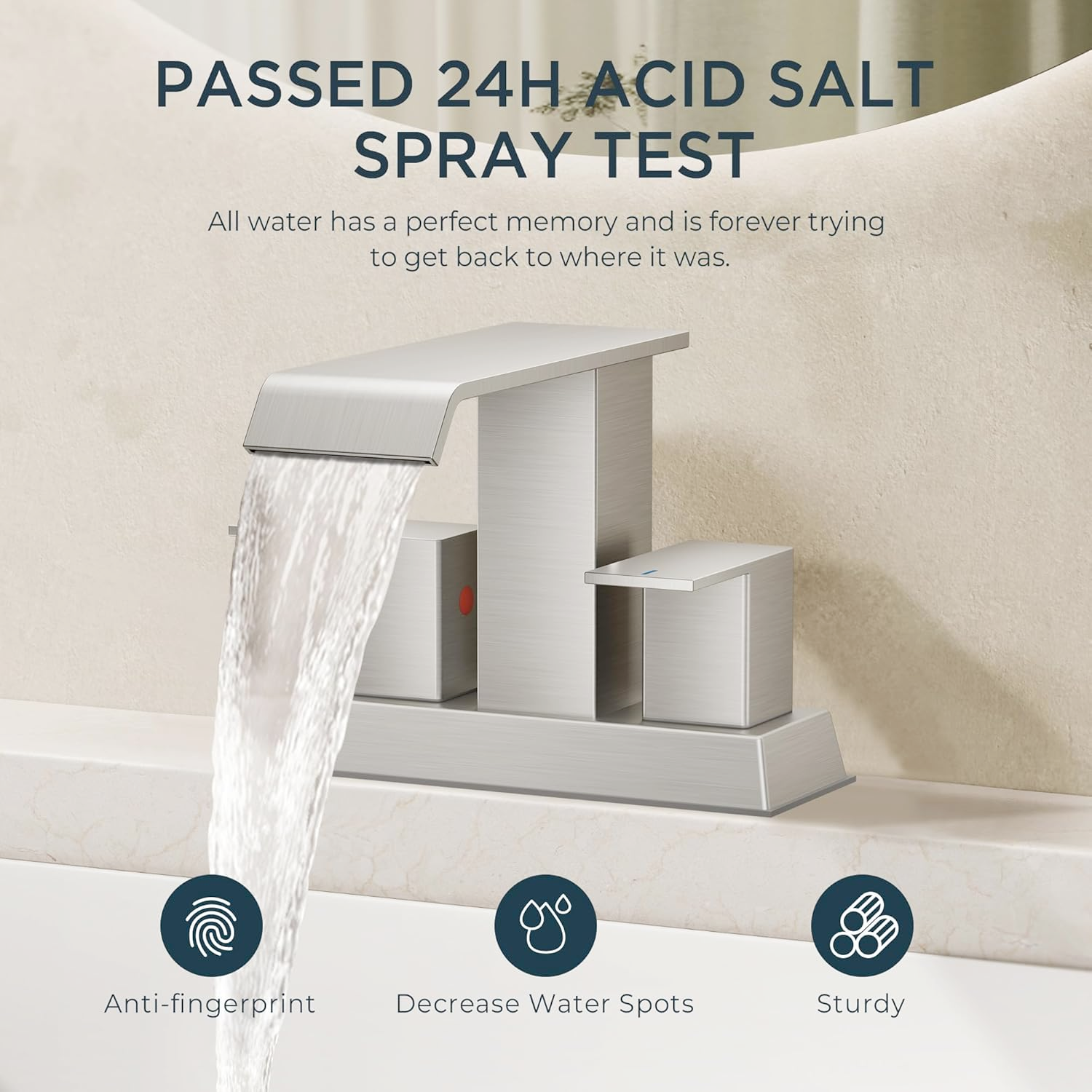 FORIOUS 4 Inch Brushed Nickel Bathroom Faucet - Waterfall Centerset Sink Faucet with Drain