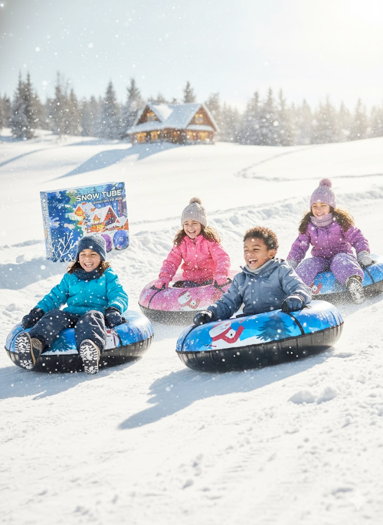 Experience winter fun with the 3 Pack Inflatable Snow Tubes,