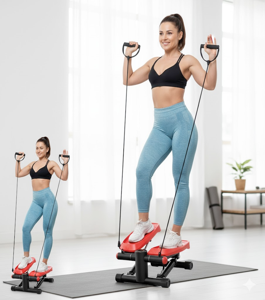 Stepper for Exercise at Home - Air-Powered Resistance with Bands & Digital Monitor
