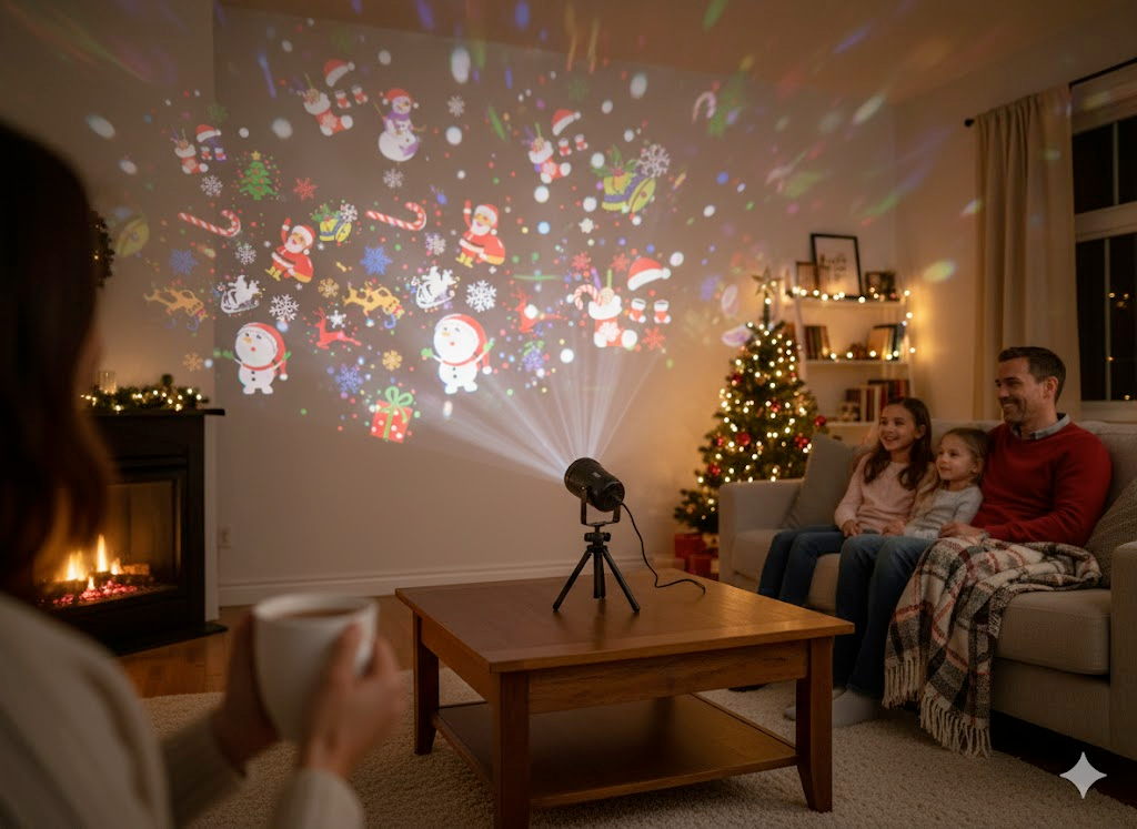 3D Hologram Christmas Projector - USB Powered Santa & Snowflake Light Display