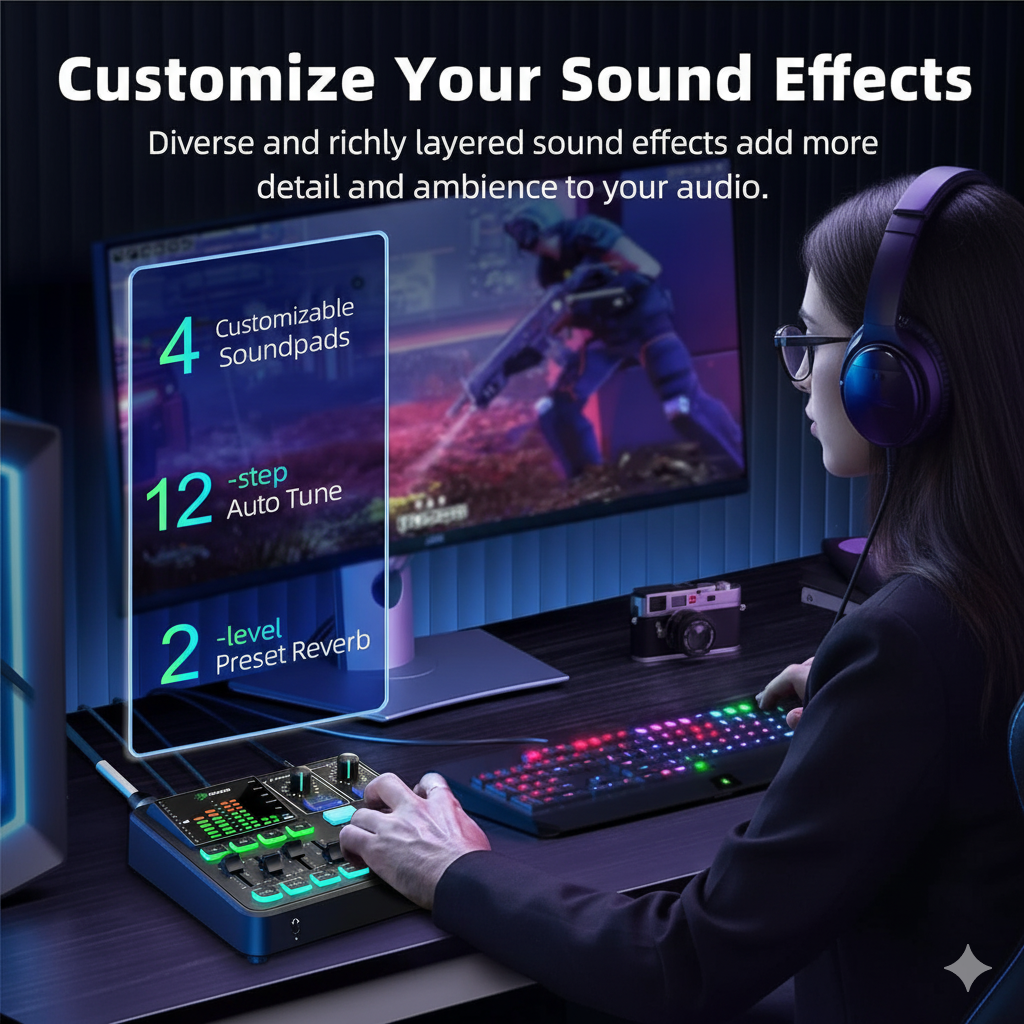 UPGSIS Gaming Audio Mixer T12 - Professional PC Streaming Soundboard with Podcast Equipment Bundle