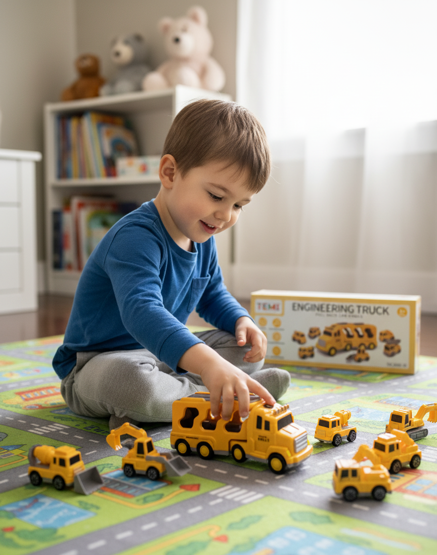 TEMI Engineering Truck Pull Back Car Series - Educational Toy Vehicles