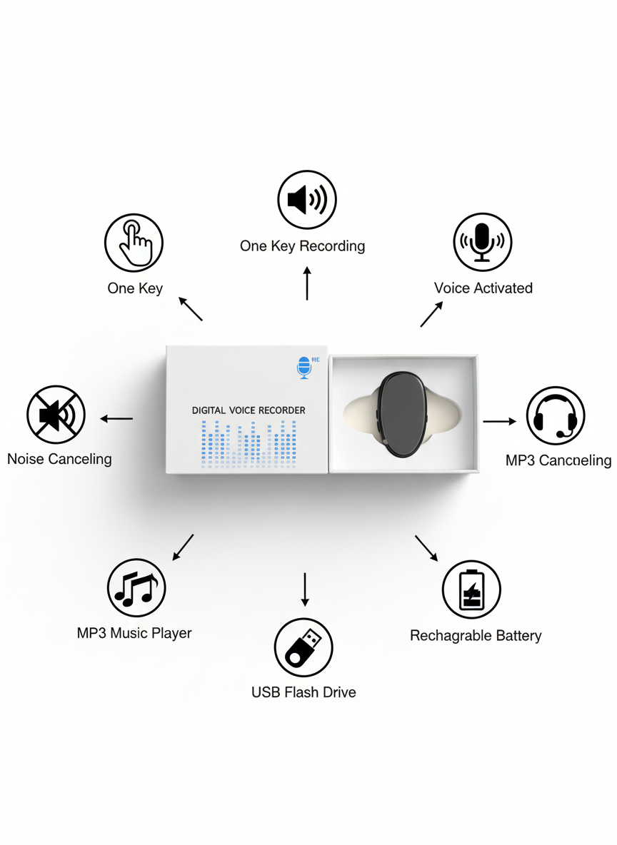 Digital Voice Recorder - Compact Rechargeable Multi-Function Audio Device