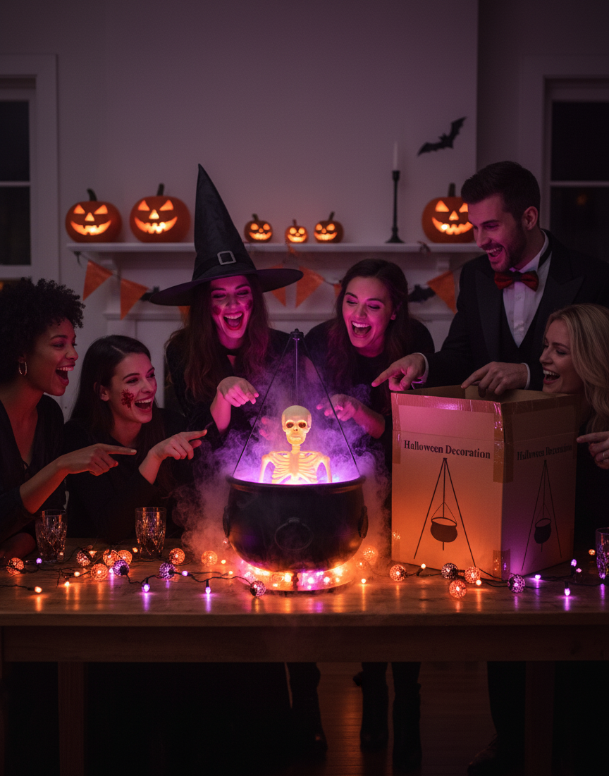 Halloween Skeleton Black Pot Display with Water - Animated Decor