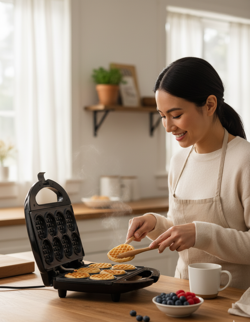 Mini Waffle Maker - Compact Electric Waffle Iron for Perfect Waffles