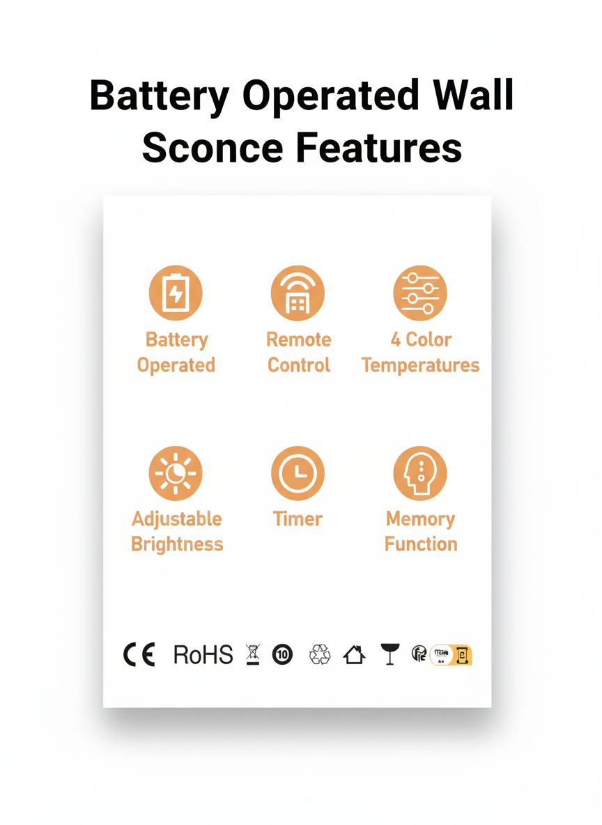 Battery Operated Wall Sconce with Remote - Wireless LED Wall Light No Wiring Required