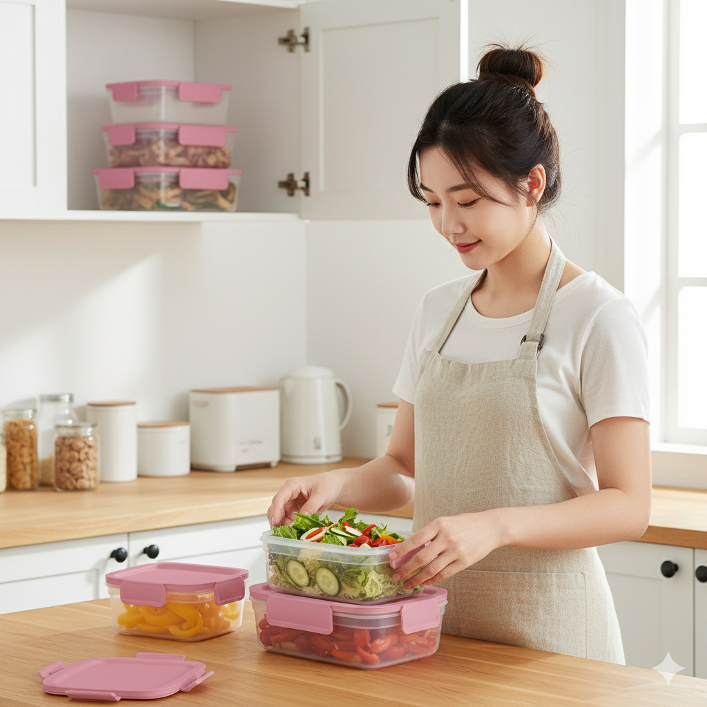 Aspinol Airtight Food Storage Container 850ML Pink - Kitchen Organization