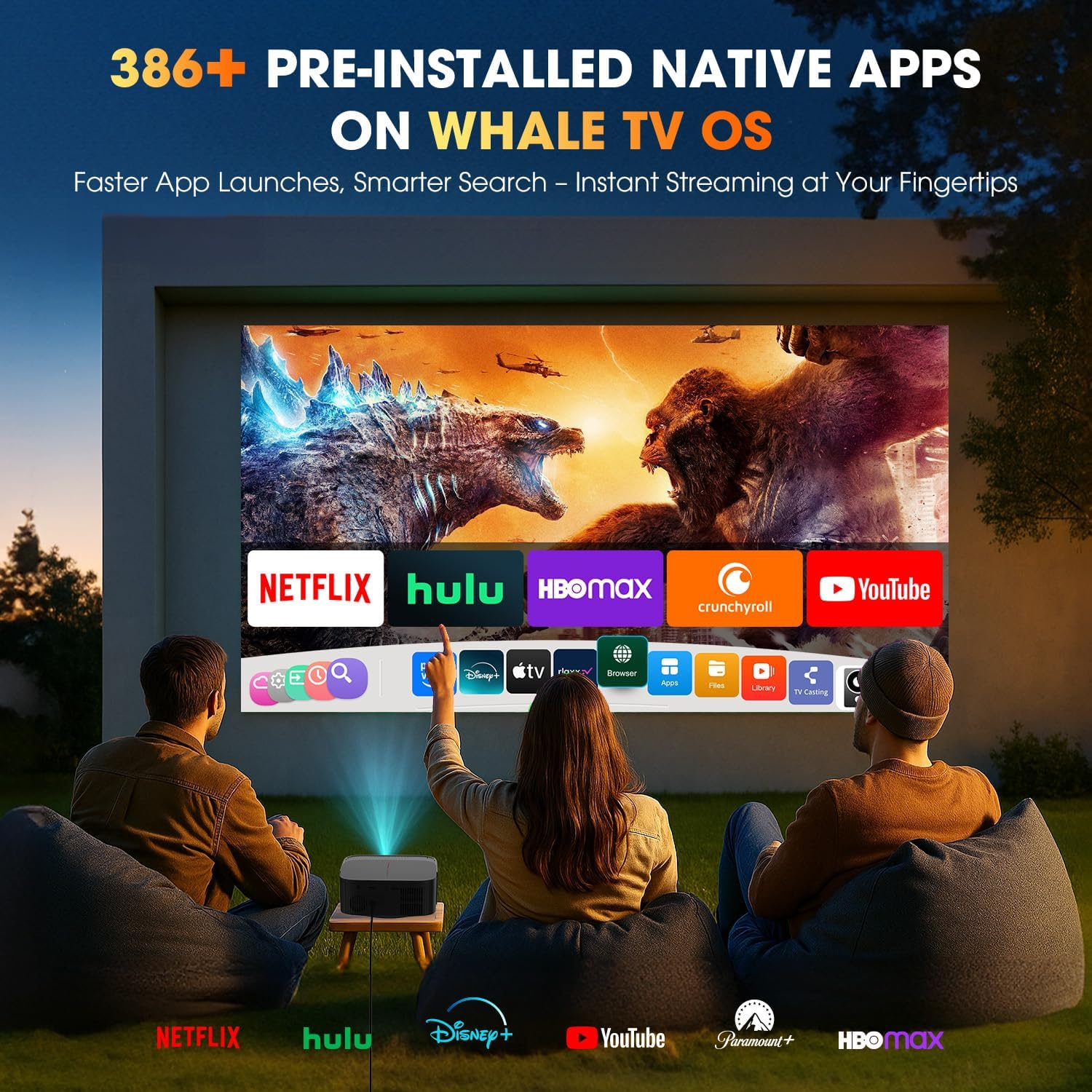 DBPOWER E2 Mini Smart Projector – 2025 Netflix Licensed + 386+ Built-In Apps + WiFi; Bluetooth