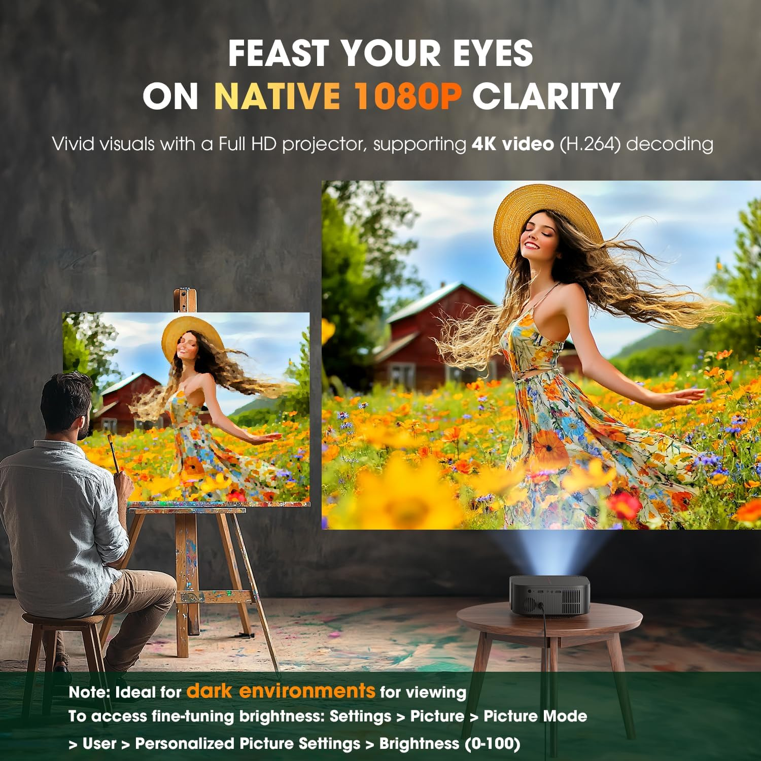 DBPOWER E2 Mini Smart Projector – 2025 Netflix Licensed + 386+ Built-In Apps + WiFi; Bluetooth