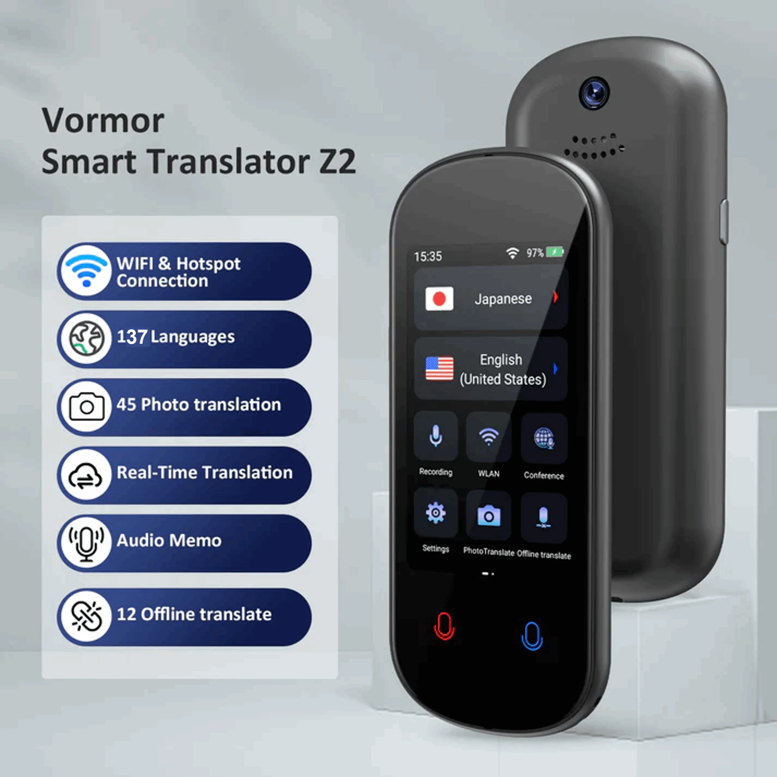 VORMOR Z2 Translation Earbuds - Real-Time Language Translator Headphones