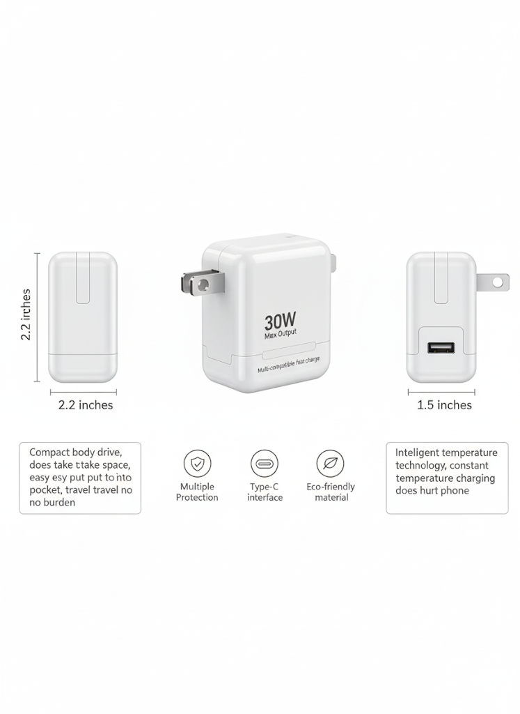30W Folding Plug Charger - Compact Fast USB-C Travel Charger