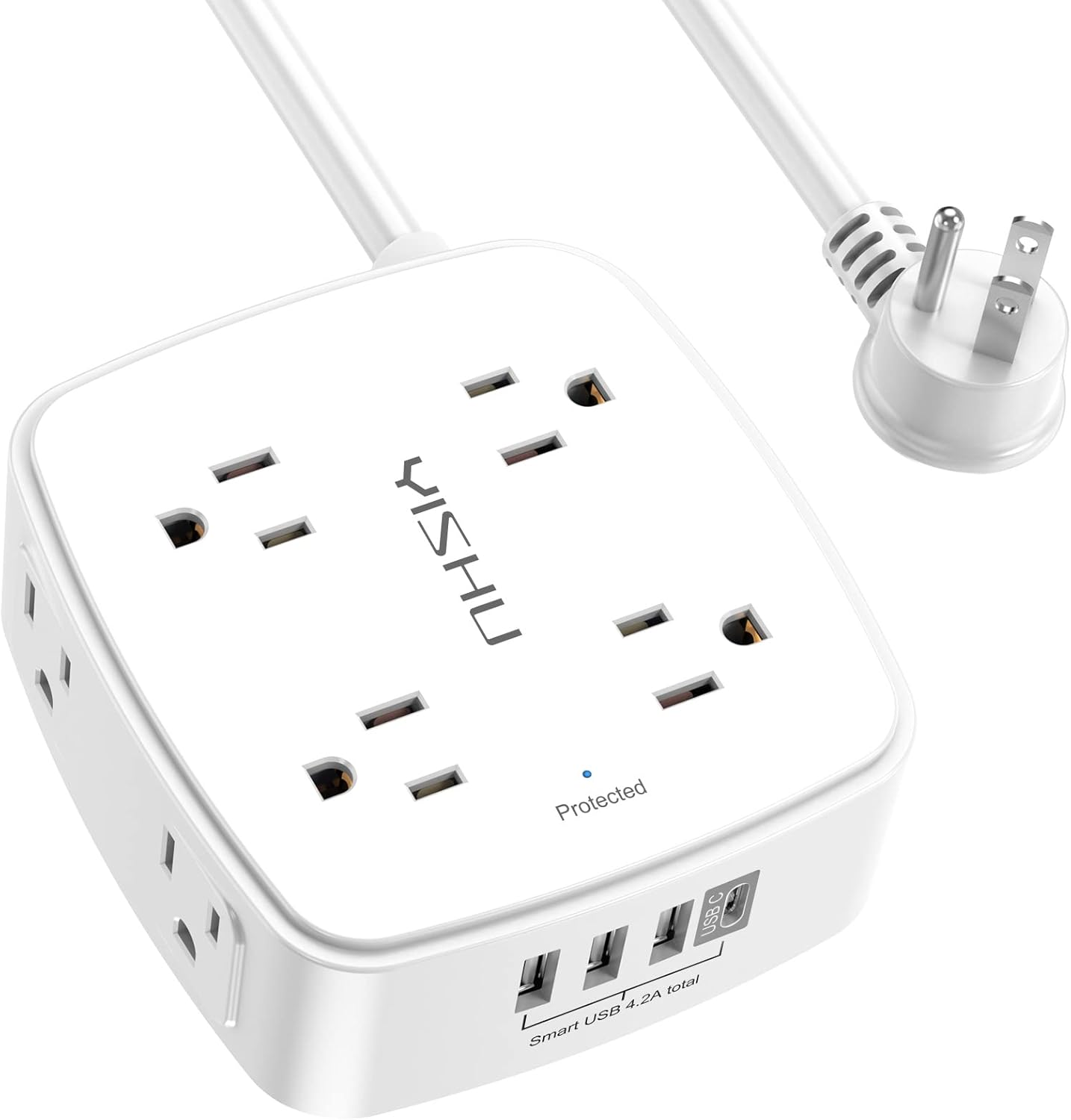 YISHU 6 Ft Surge Protector Power Strip – 3-Sided Outlet Extender with USB Charging