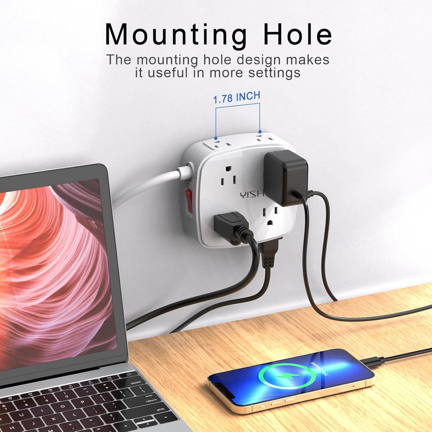 YISHU 6 Ft Surge Protector Power Strip – 3-Sided Outlet Extender with USB Charging