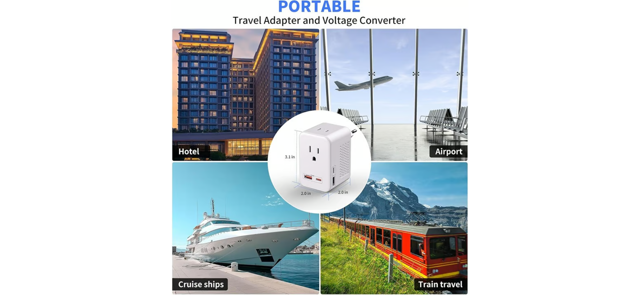 6-in-1 Travel Voltage Converter 220V to 110V - 35W PD European Adapter