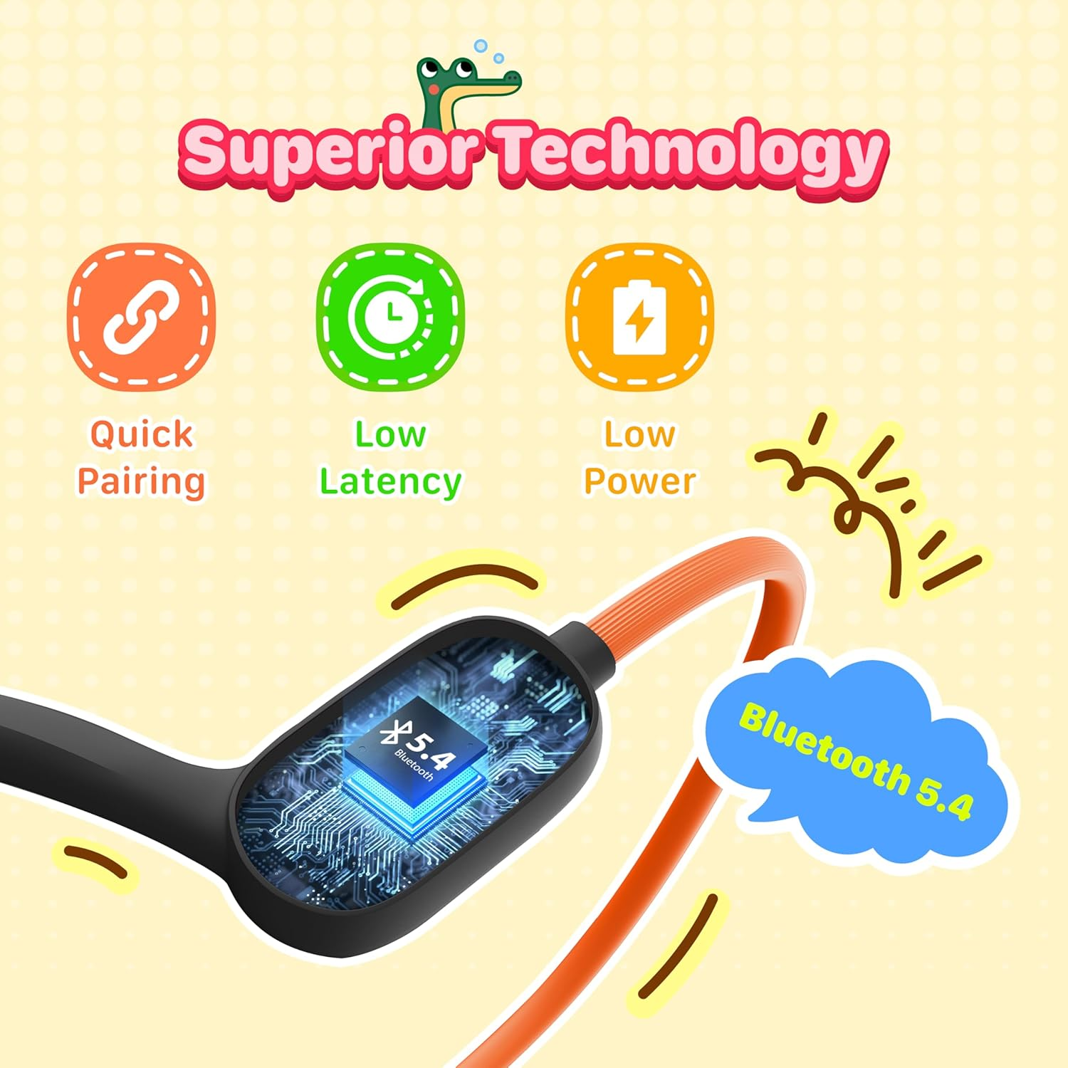 Justalk Kids Bluetooth Headphones - Safe Open-Ear Wireless Earbuds for Children