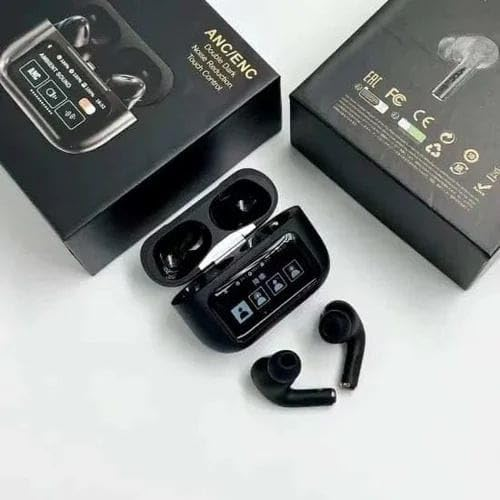 Wireless Bluetooth 5.4 Headset - ANC/ENC Noise Cancelling Earbuds with Digital Display - Black