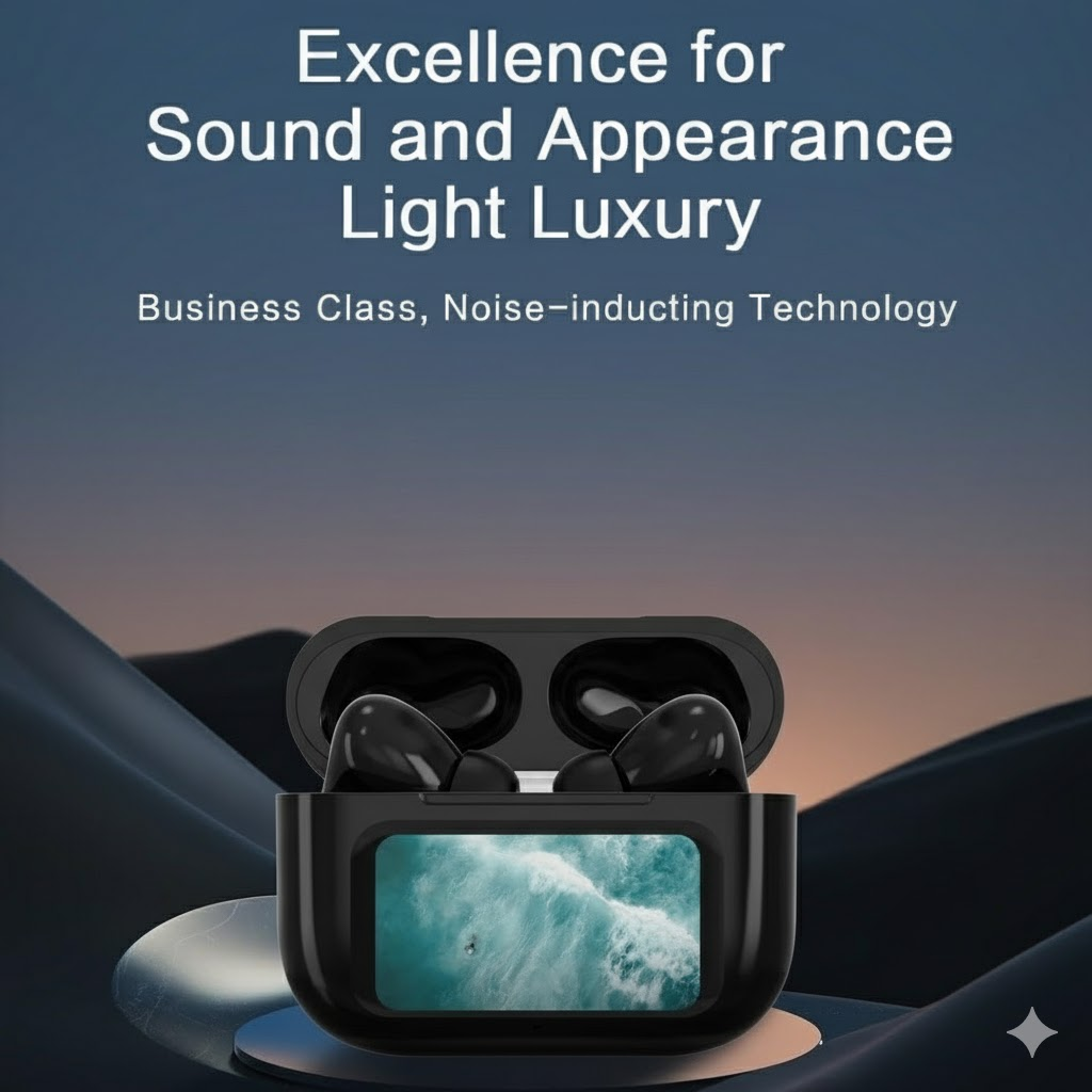 Wireless Bluetooth 5.4 Headset - ANC/ENC Noise Cancelling Earbuds with Digital Display - Black