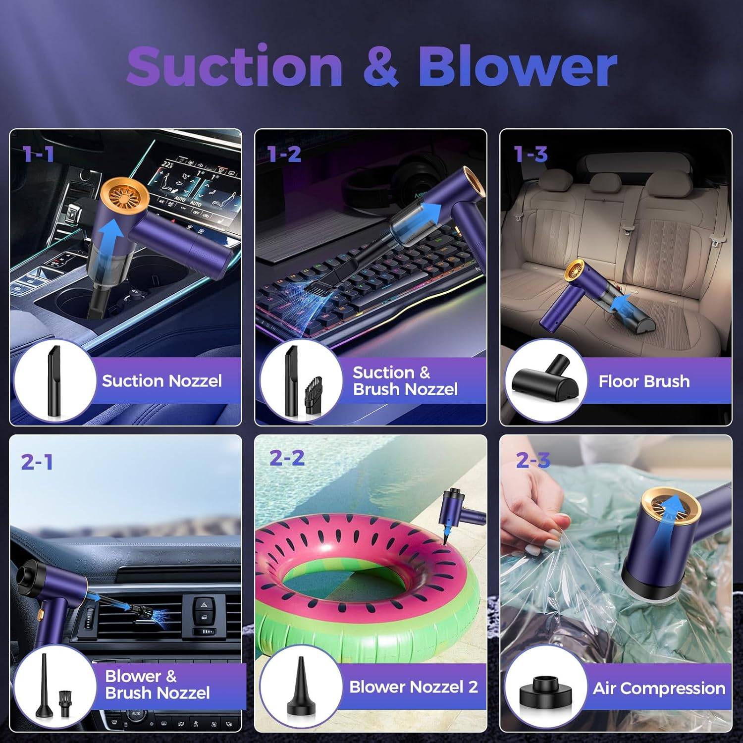 Cordless Handheld Vacuum - 7-in-1 Mini Vacuum, Air Duster & Blower