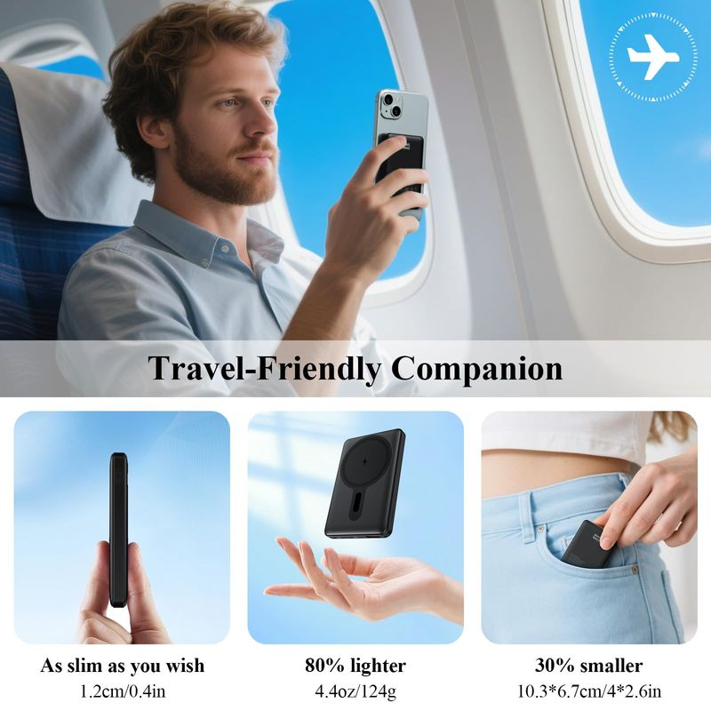 5000mAh Magnetic Power Bank with Foldable Stand - 20W USB-C & 15W Wireless Charging