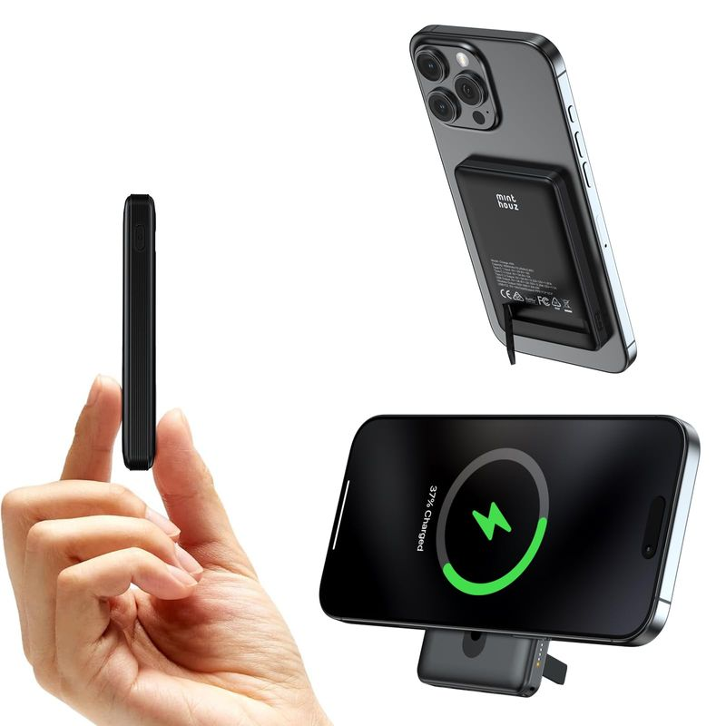 5000mAh Magnetic Power Bank with Foldable Stand - 20W USB-C & 15W Wireless Charging