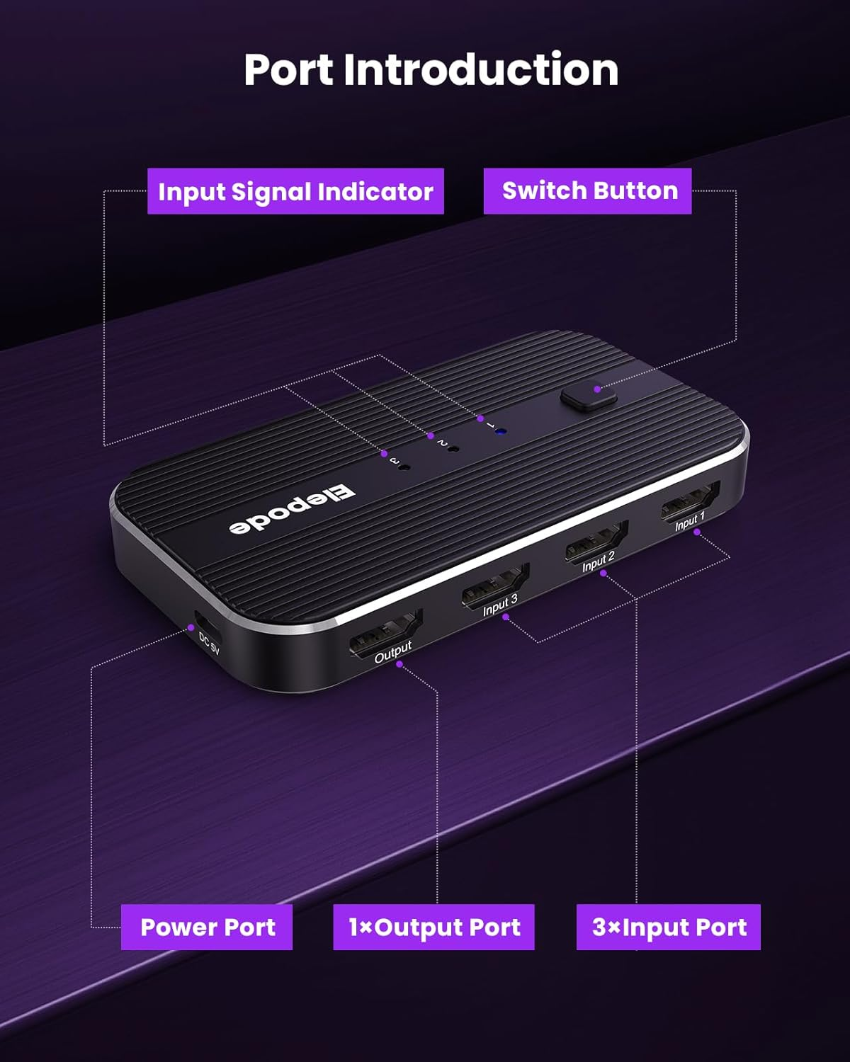 4K HDMI Splitter Switch 3 in 1 Out - 60Hz HDR for PS5, Xbox, Elepode