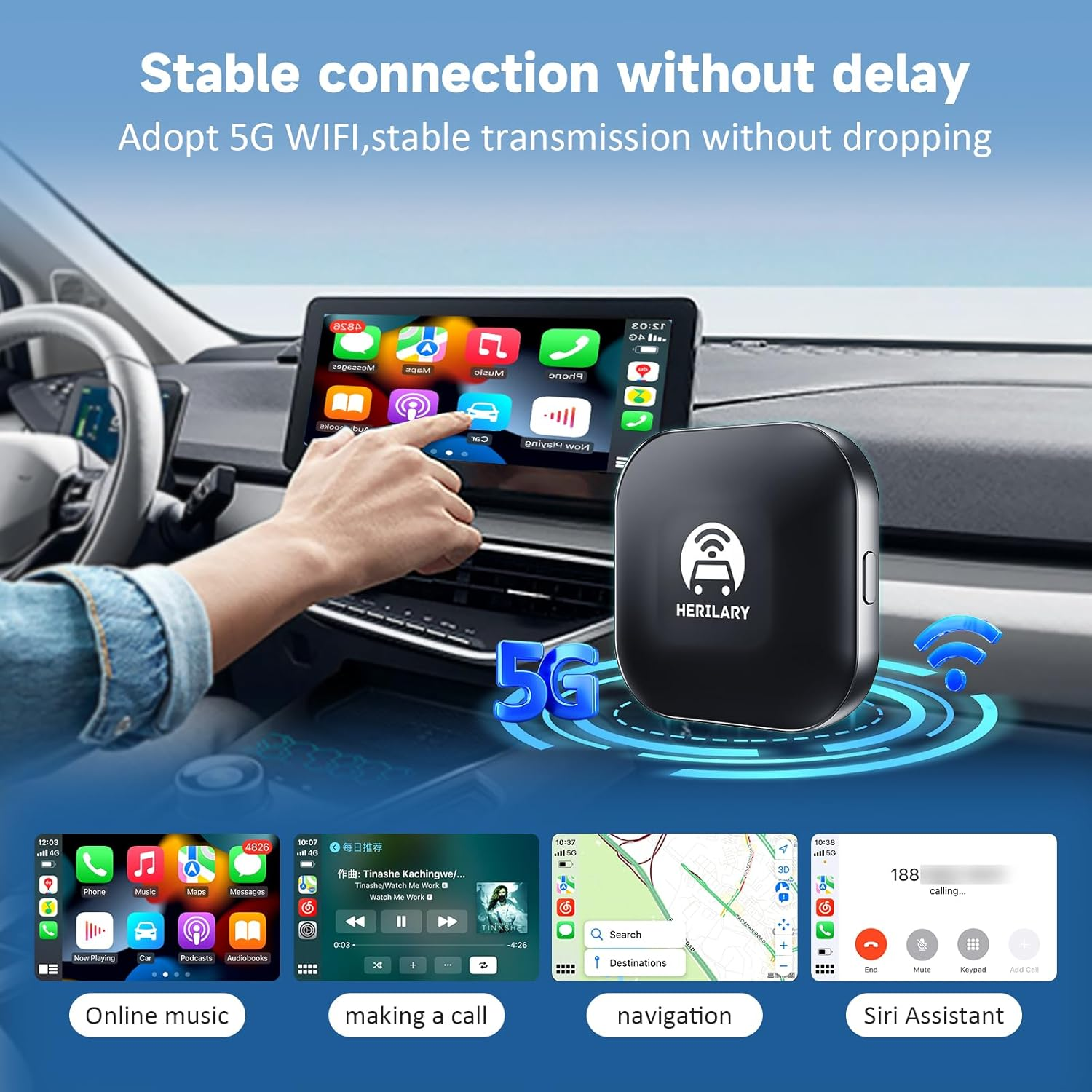 Herilay Wireless Apple CarPlay Adapter - Convert Wired to Wireless CarPlay | Plug & Play