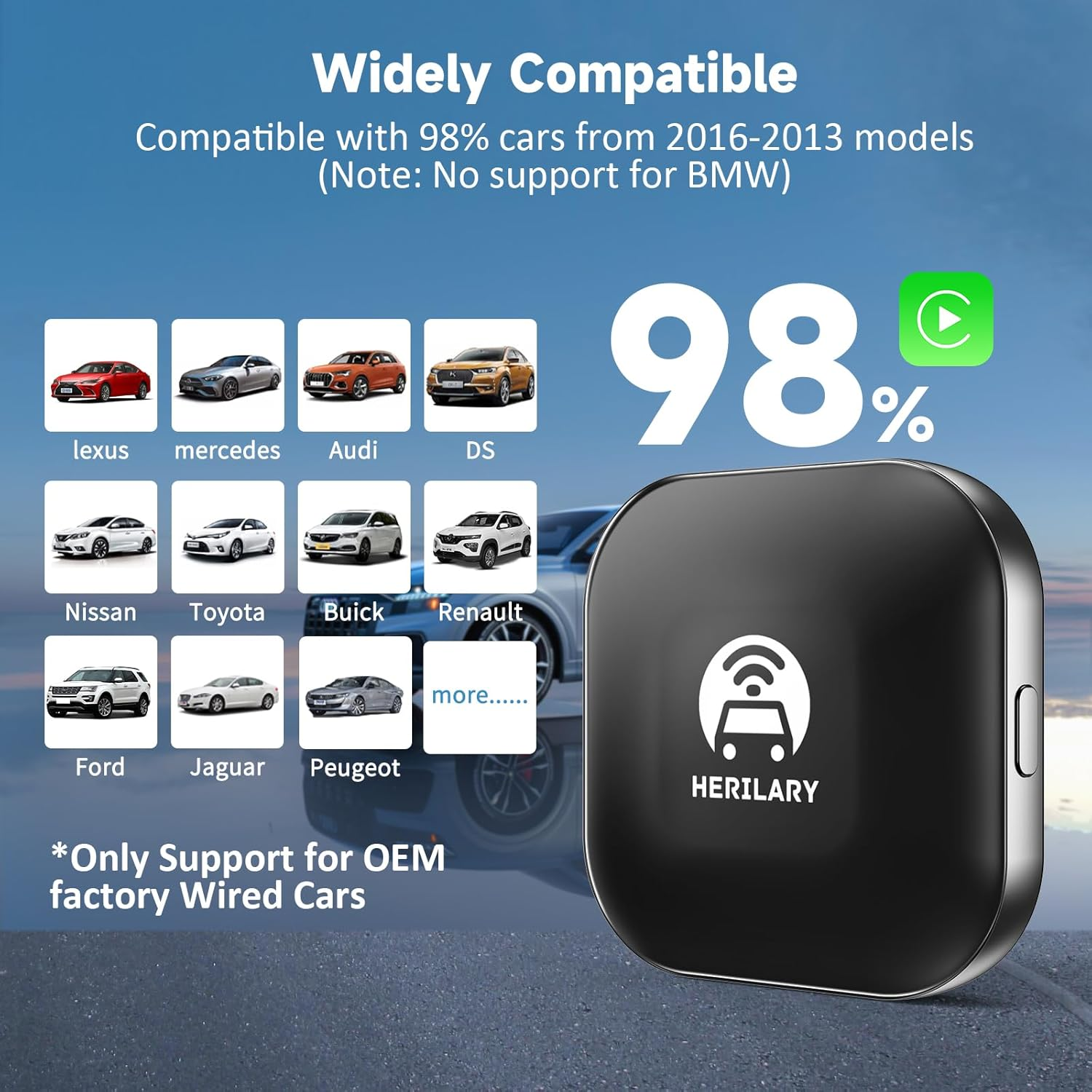 Herilay Wireless Apple CarPlay Adapter - Convert Wired to Wireless CarPlay | Plug & Play