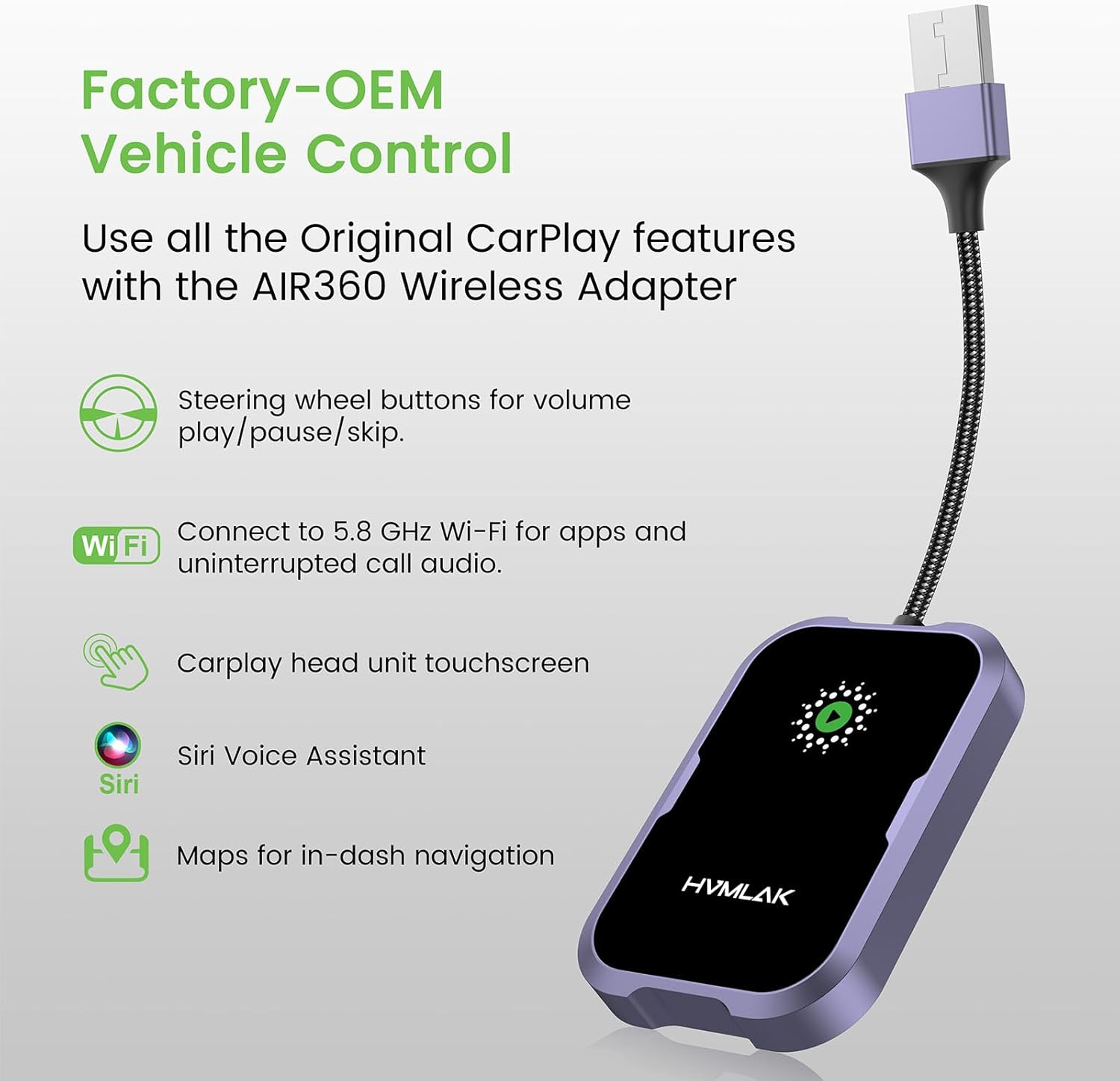 AIR360 Apple Wireless CarPlay Adapter - Bluetooth 5.4 WiFi 6.0 Metal Shell