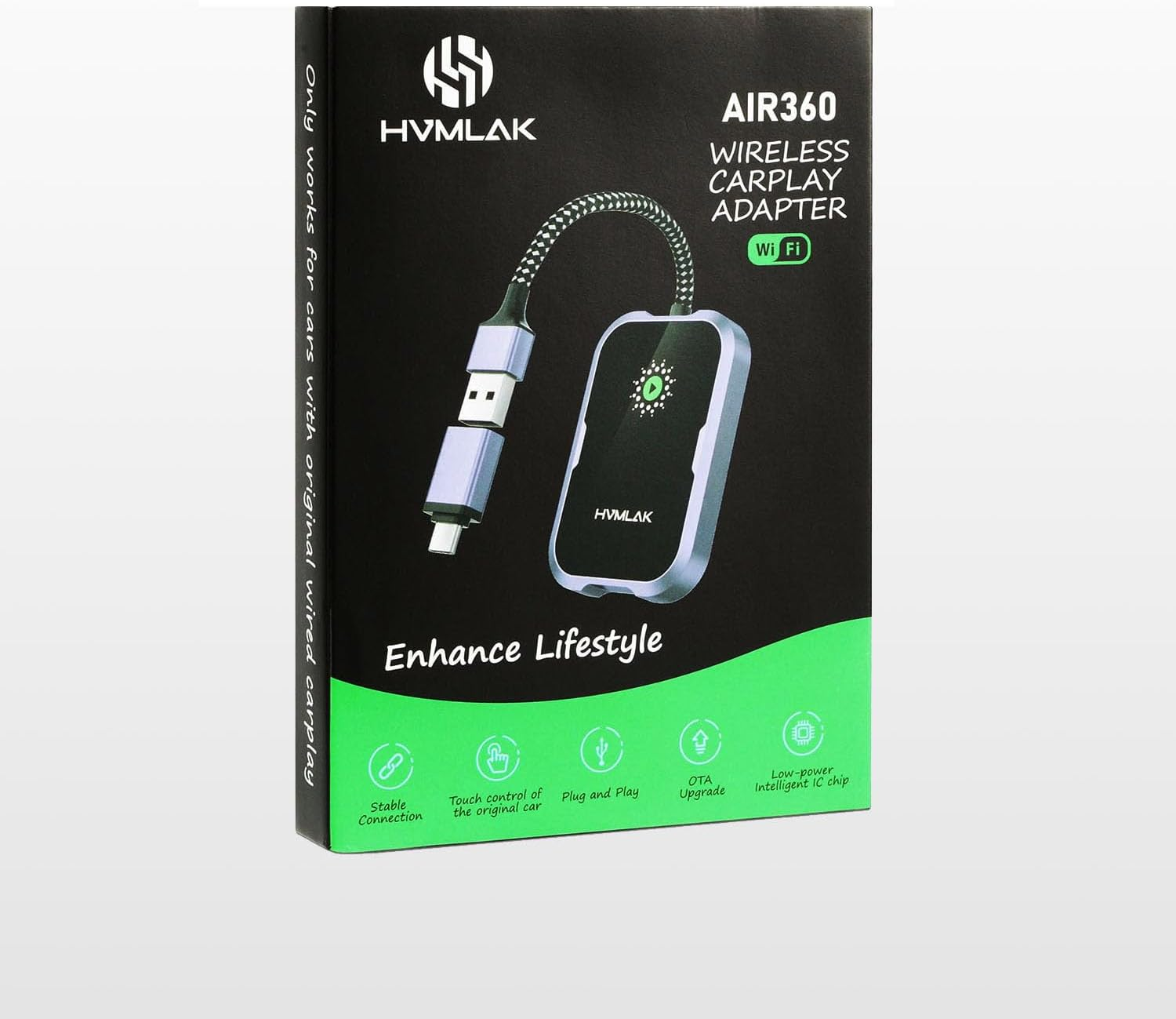 AIR360 Apple Wireless CarPlay Adapter - Bluetooth 5.4 WiFi 6.0 Metal Shell