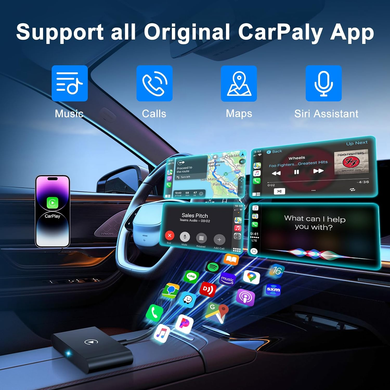 Wireless Android Auto CarPlay Adapter - Convert Wired to Wireless 2015+