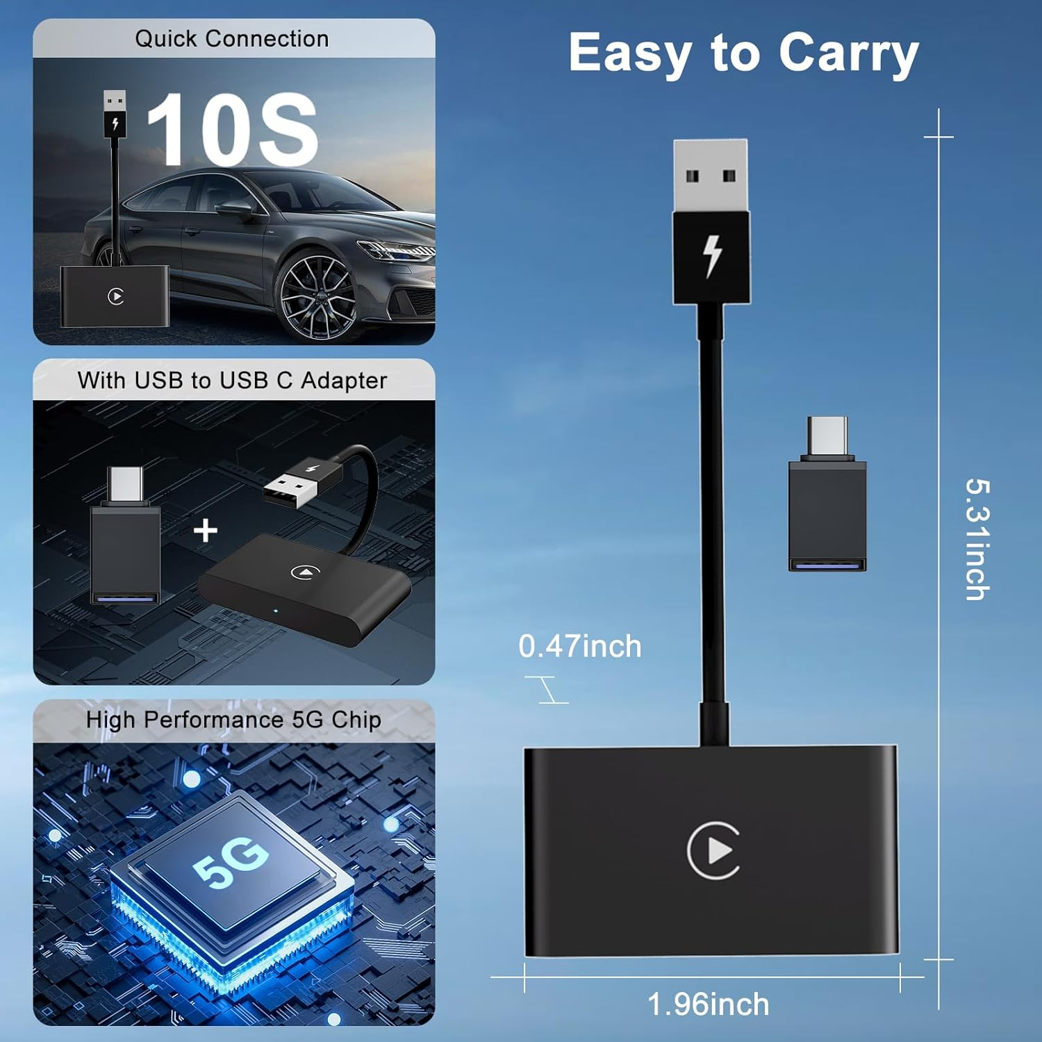 Wireless Android Auto CarPlay Adapter - Convert Wired to Wireless 2015+