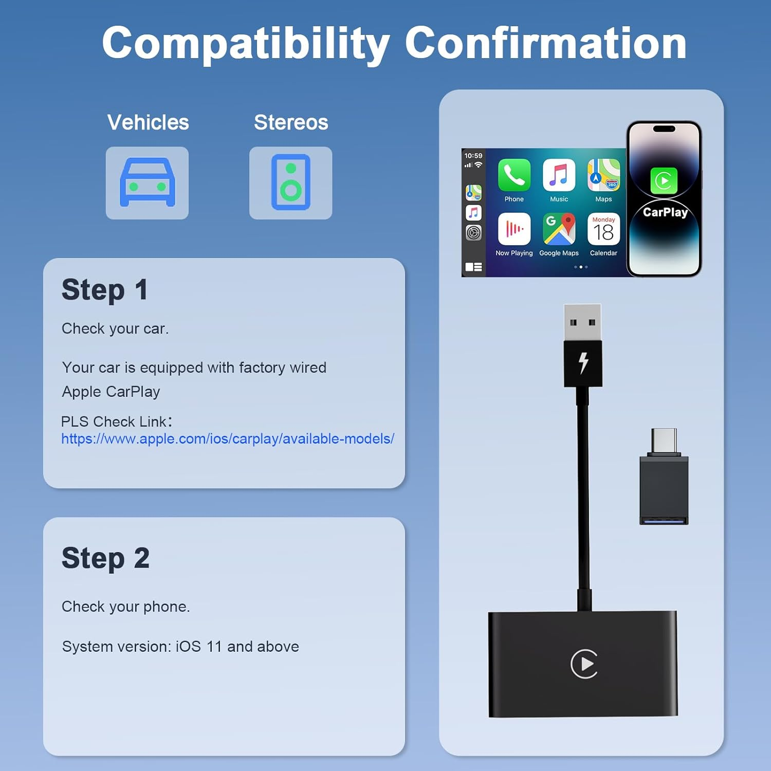 Wireless Android Auto CarPlay Adapter - Convert Wired to Wireless 2015+