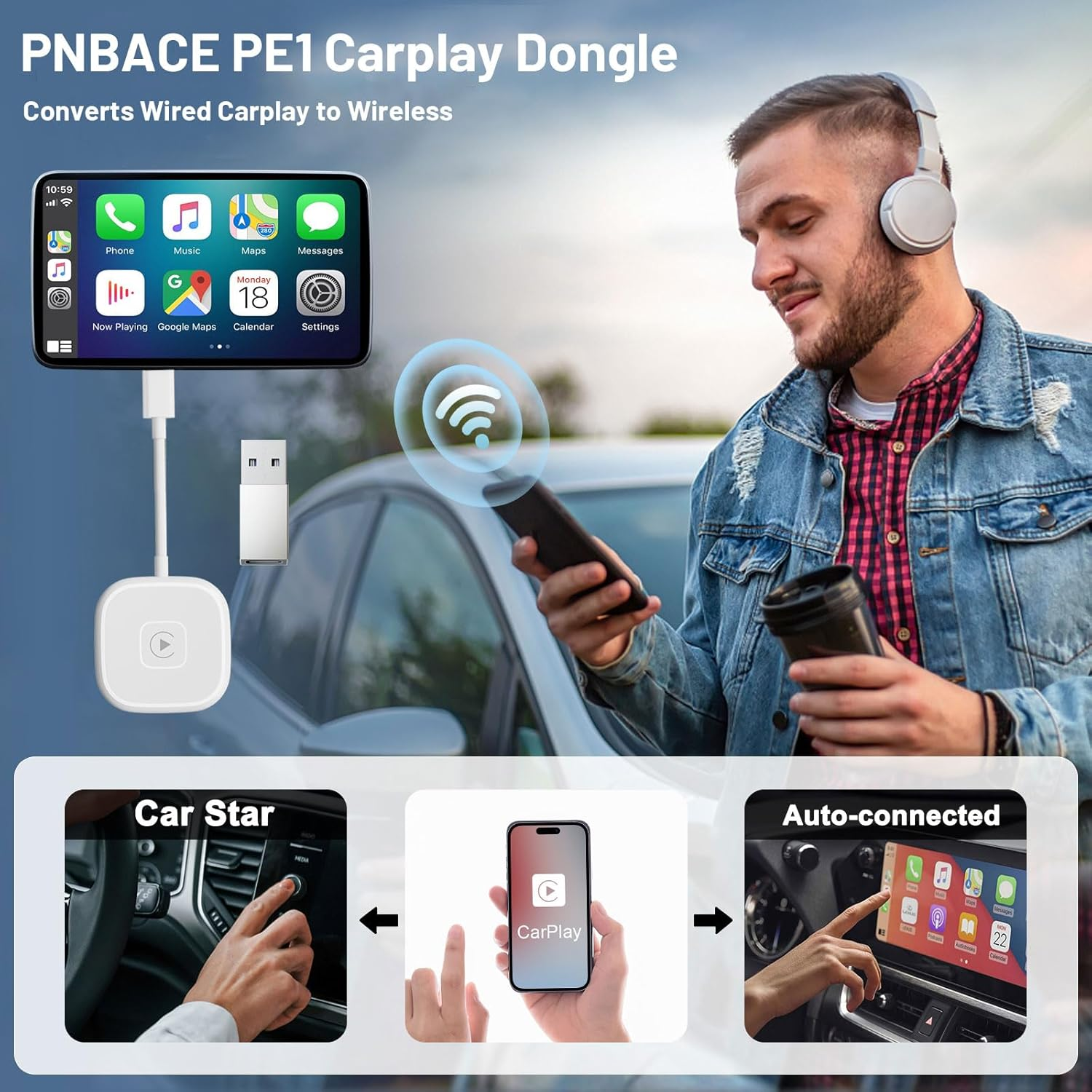 Wireless CarPlay Dongle A1 - iPhone iOS 10+ Adapter | Wired to Wireless