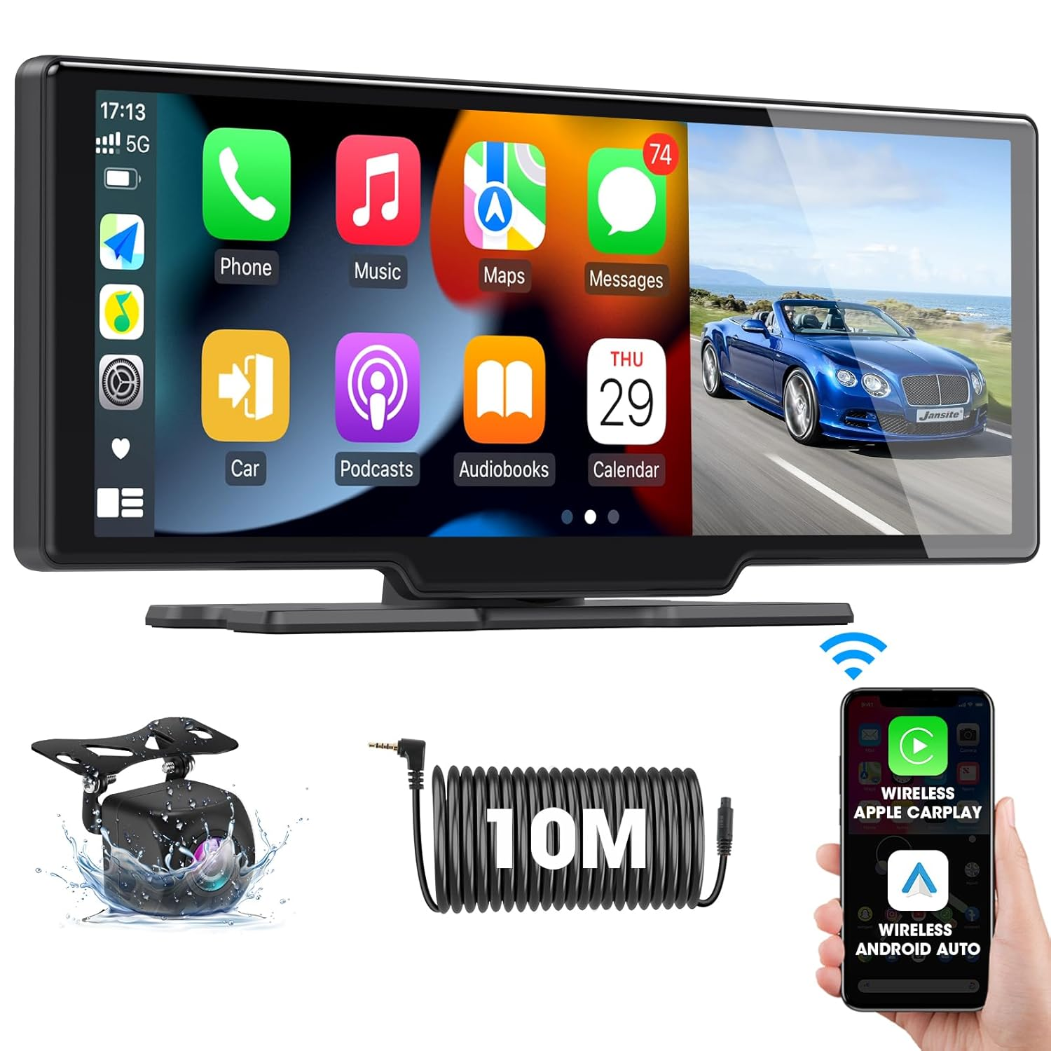 10.26" Wireless Car Stereo with Apple CarPlay & Android Auto - 1080P Backup Camera