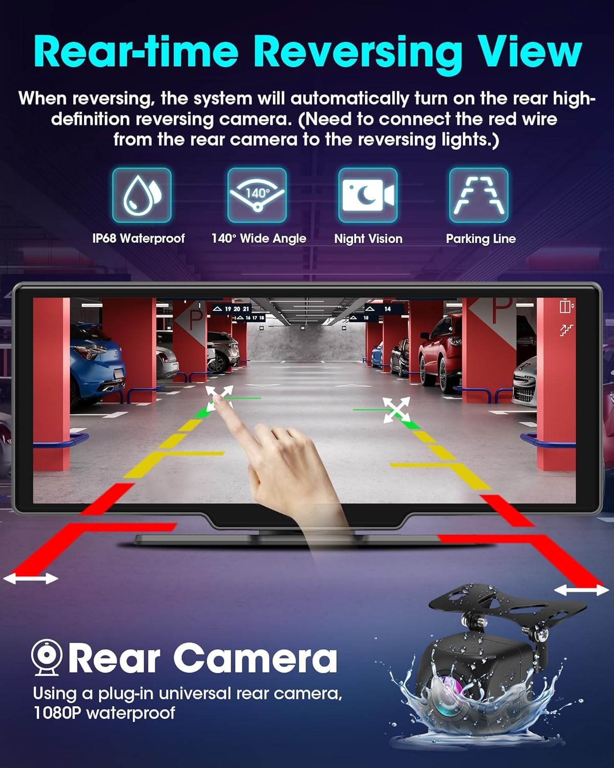 10.26" Wireless Car Stereo with Apple CarPlay & Android Auto - 1080P Backup Camera