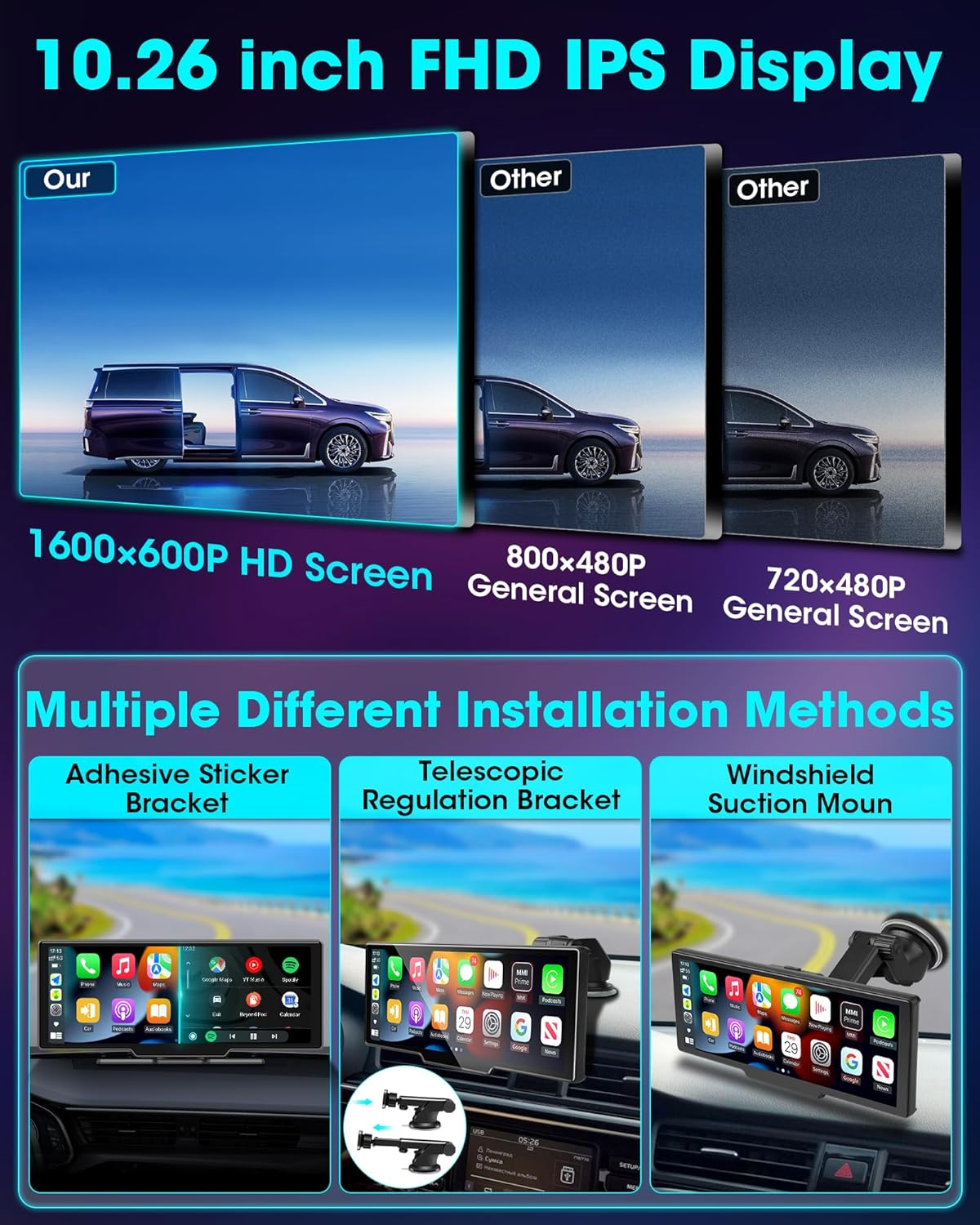 10.26" Wireless Car Stereo with Apple CarPlay & Android Auto - 1080P Backup Camera