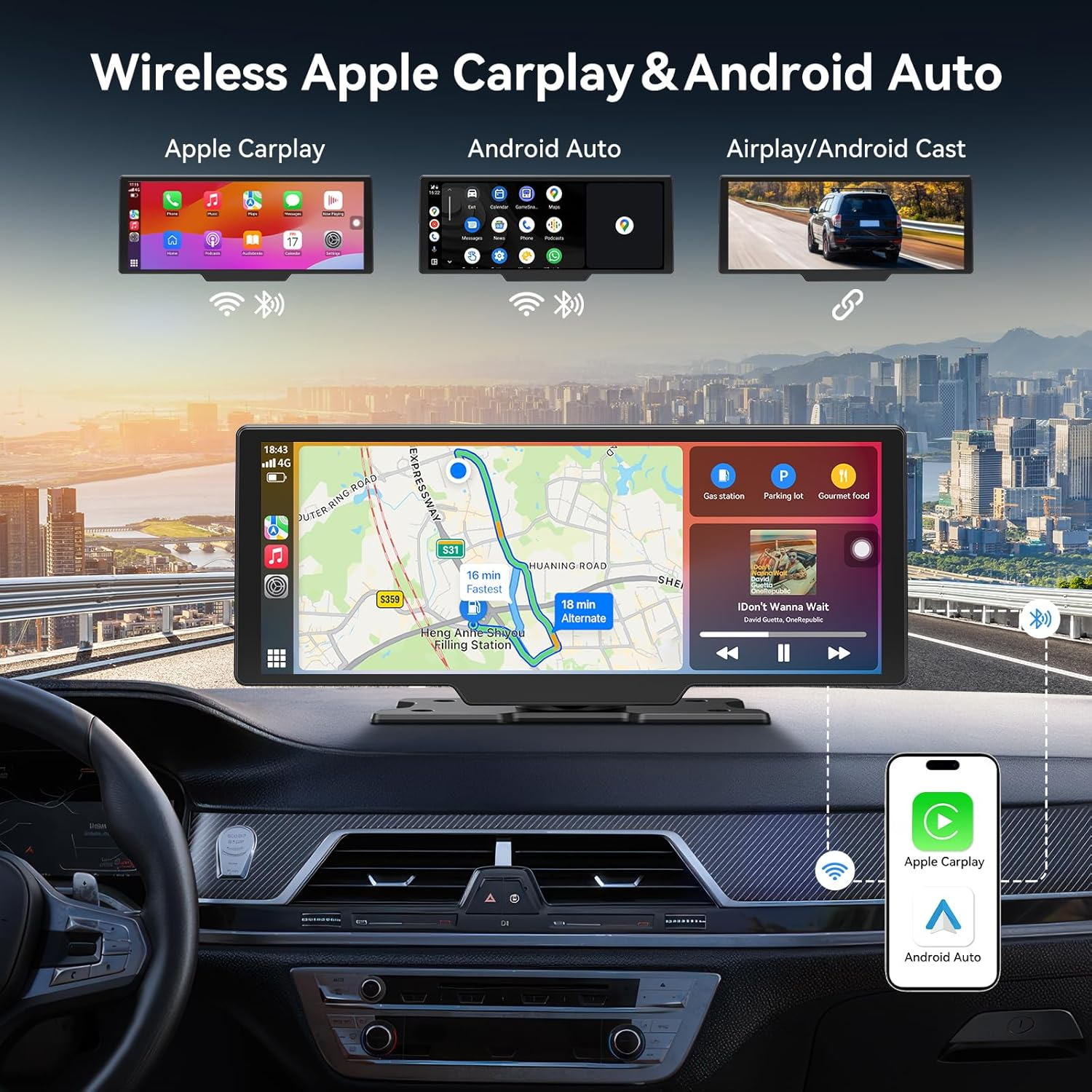 10.26" CarPlay Screen with 4K Dash Cam & Android Auto - GPS Navigation & Backup Camera