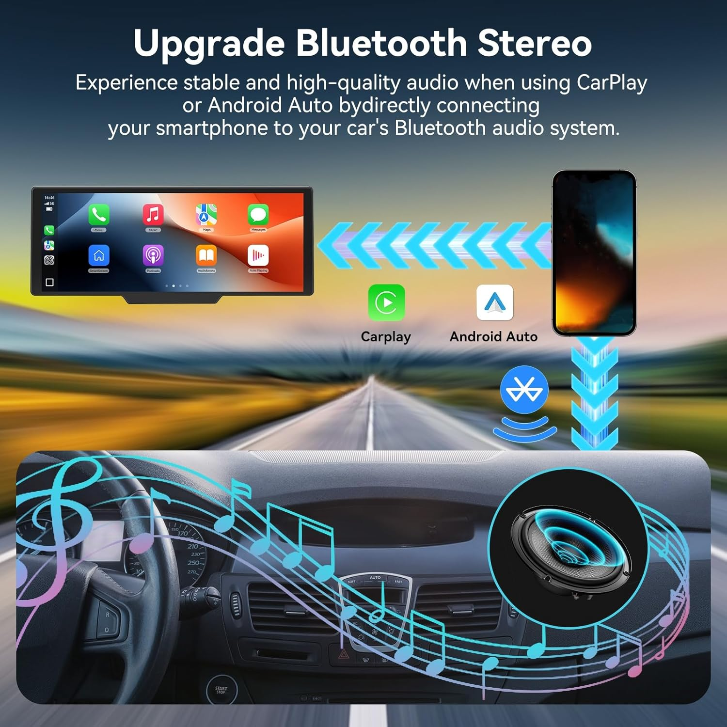 10.26" CarPlay Screen with 4K Dash Cam & Android Auto - GPS Navigation & Backup Camera