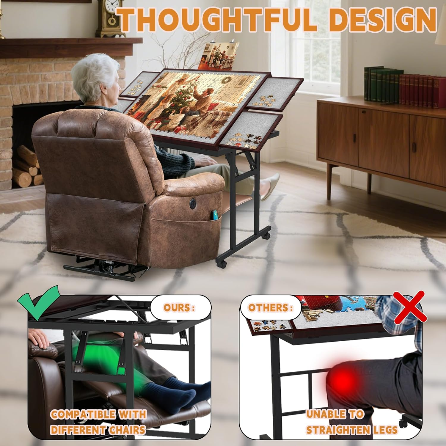 Puzzle Table with Folding Legs - 1500 Piece Capacity, Drawers, Cover & Wheels